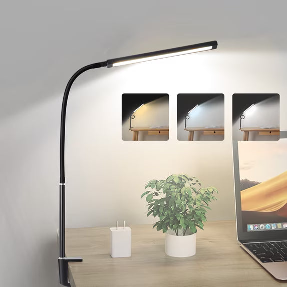 Onekawa LED Clip-On Desk Lamp - Adjustable Gooseneck, Touch Sensor - Black