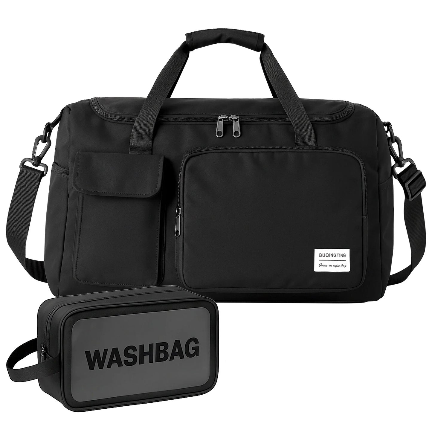 Onekawa Gym Bag 35L for Men & Women -Travel Duffel Bag , Waterproof Sports Duffel Bag with Toiletry Bag, Foldable Travel Backpack for Camping, Yoga, Weekend Trips - Black