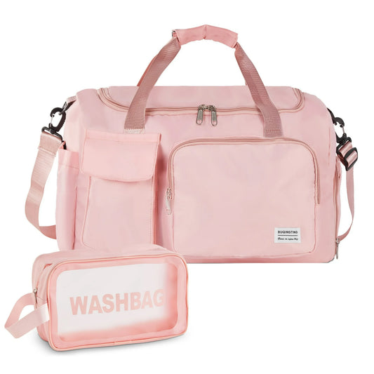 Onekawa Gym Bag 35L for Men & Women -Travel Duffel Bag , Waterproof Sports Duffel Bag with Toiletry Bag, Foldable Travel Backpack for Camping, Yoga, Weekend Trips - Pink