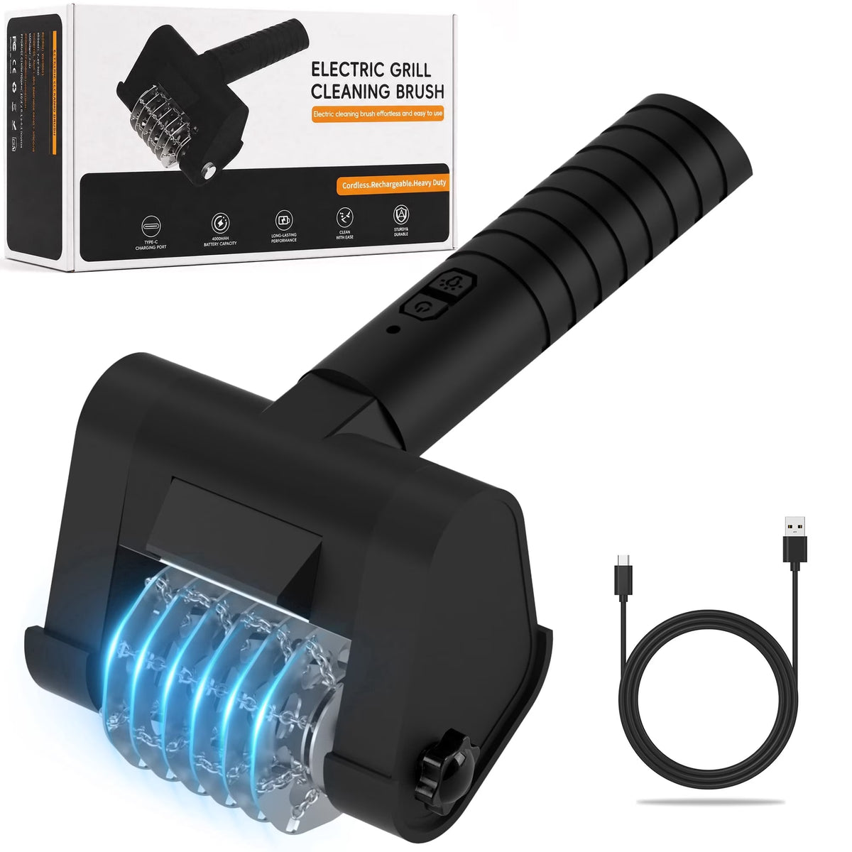 Panpaddle Electric Grill Brush Spin Power Brush - Bristle-Free 350 RPM with LED