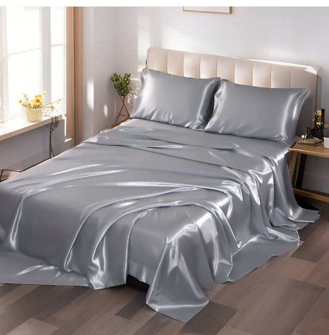 Onekawa Sheets Full Size Bed Set, 4 Piece Satin Silk Cooling Full Bed Sheet Set for Women, Men, Soft Bedding with Extra Deep Pockets, Breathable & Durable Full Sheet Set,Cool Hotel Luxury Bedding