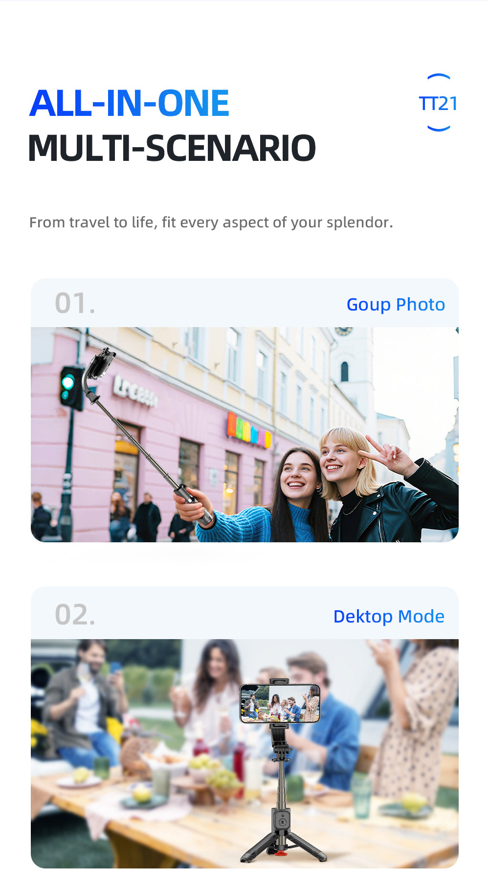 WANALIT Mini Selfie Stick Tripod Stand with Automatic Pop-Up, Aluminum Alloy Portable Phone Tripod, Extendable Remote Selfie Stick for iPhone/Android, Compact Travel Phone Holder for Photos & Videos