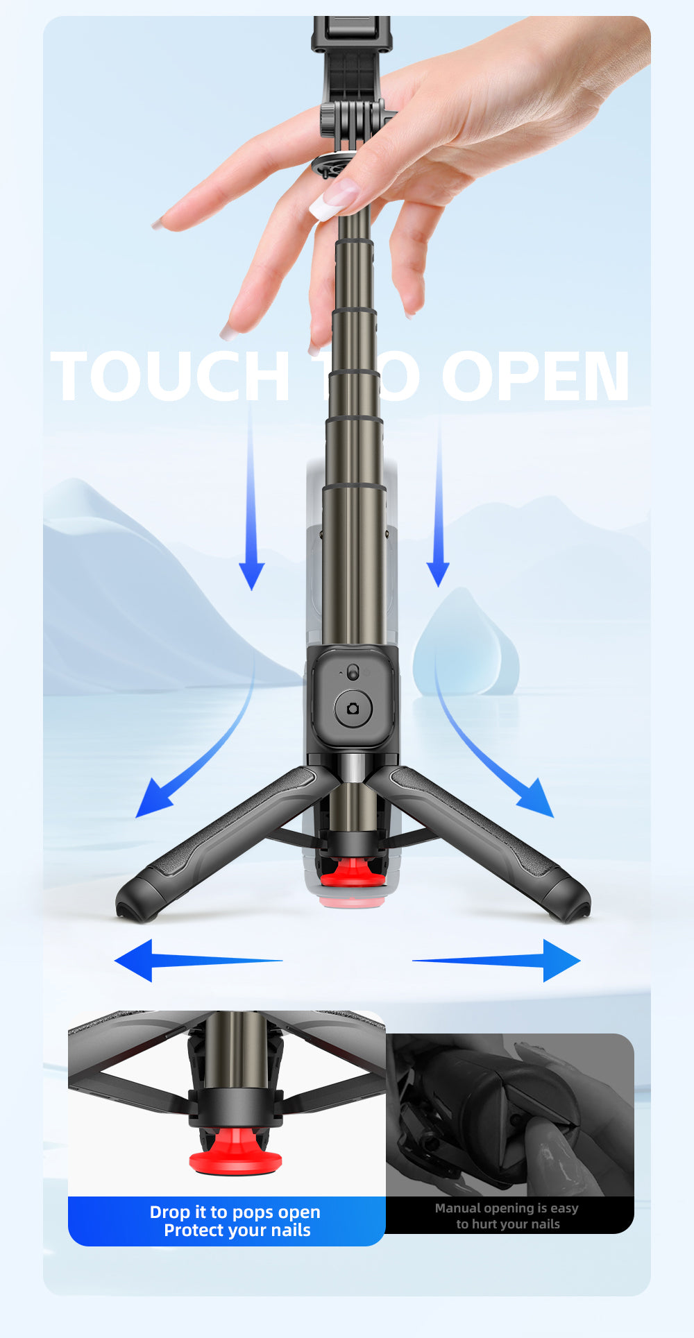 WANALIT Mini Selfie Stick Tripod Stand with Automatic Pop-Up, Aluminum Alloy Portable Phone Tripod, Extendable Remote Selfie Stick for iPhone/Android, Compact Travel Phone Holder for Photos & Videos