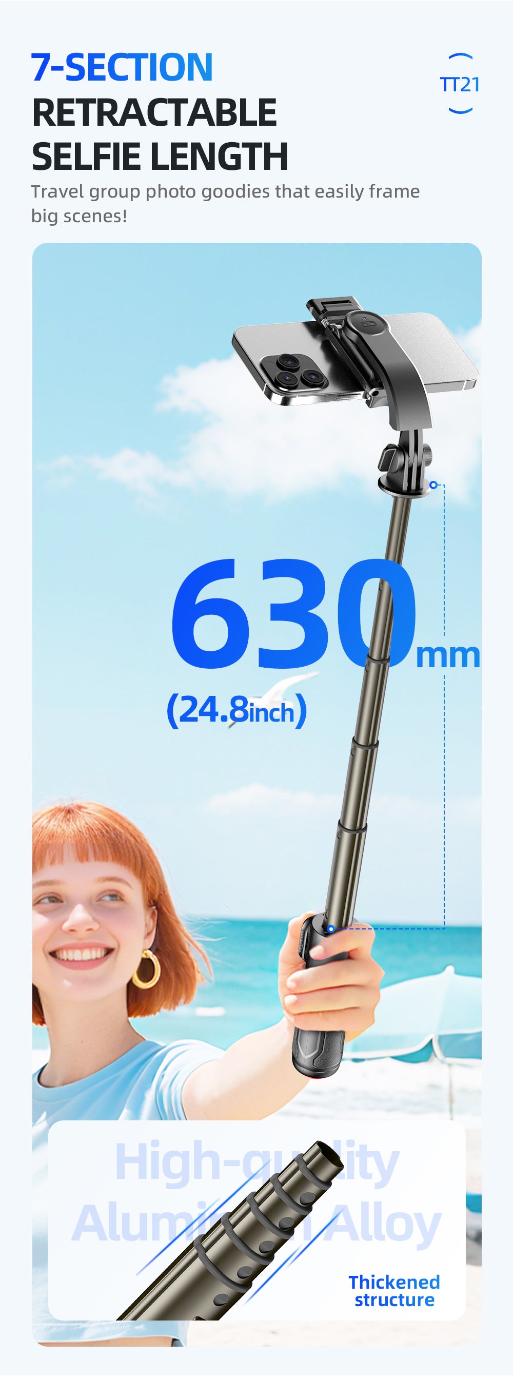 WANALIT Mini Selfie Stick Tripod Stand with Automatic Pop-Up, Aluminum Alloy Portable Phone Tripod, Extendable Remote Selfie Stick for iPhone/Android, Compact Travel Phone Holder for Photos & Videos