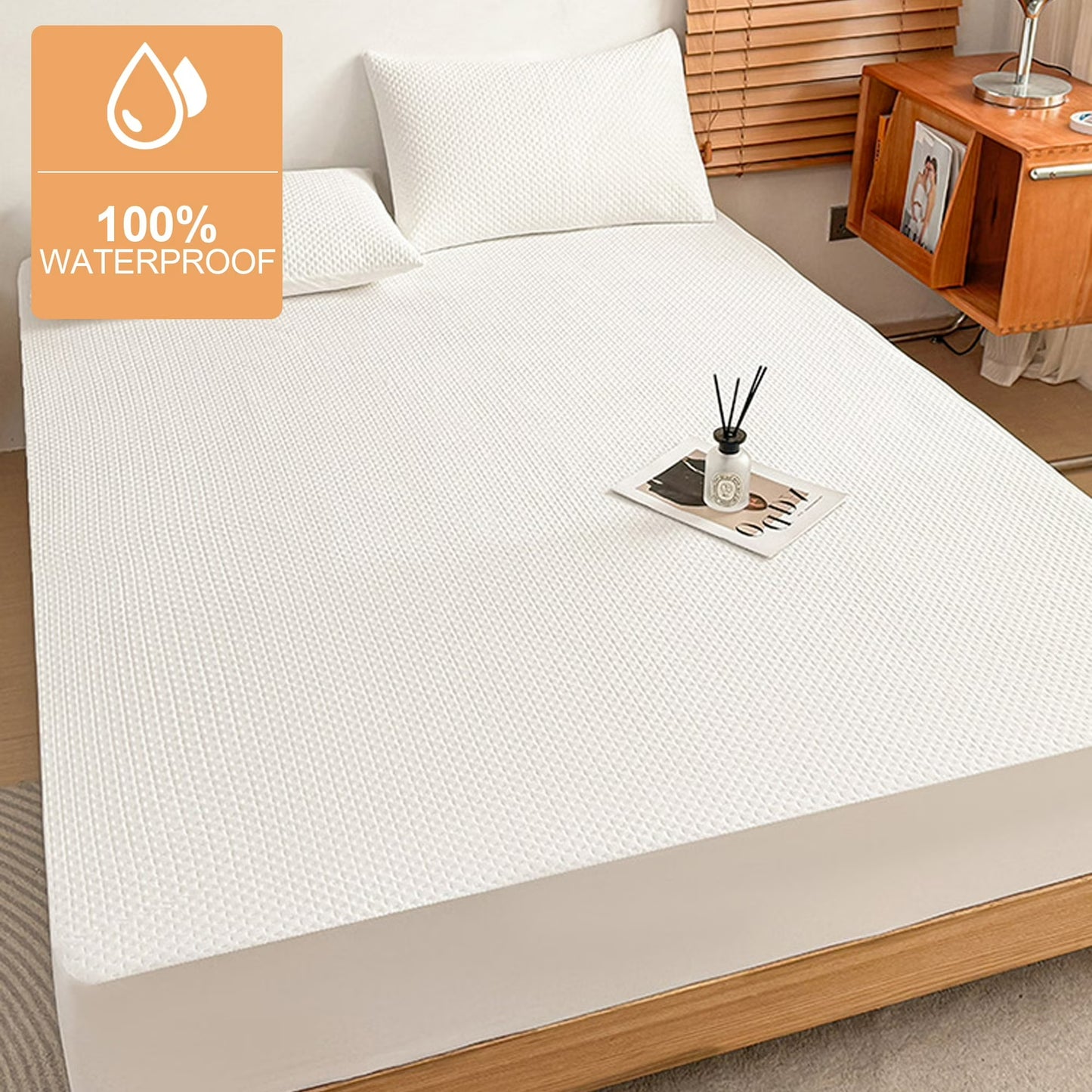 WANALIT Bedding Quilted Fitted Mattress Pad,Elastic Fitted Mattress Cover Stretches up to 15 Inches Deep,Waterproof Ultra-Soft Breathable Bed Pad,Machine Washable,White
