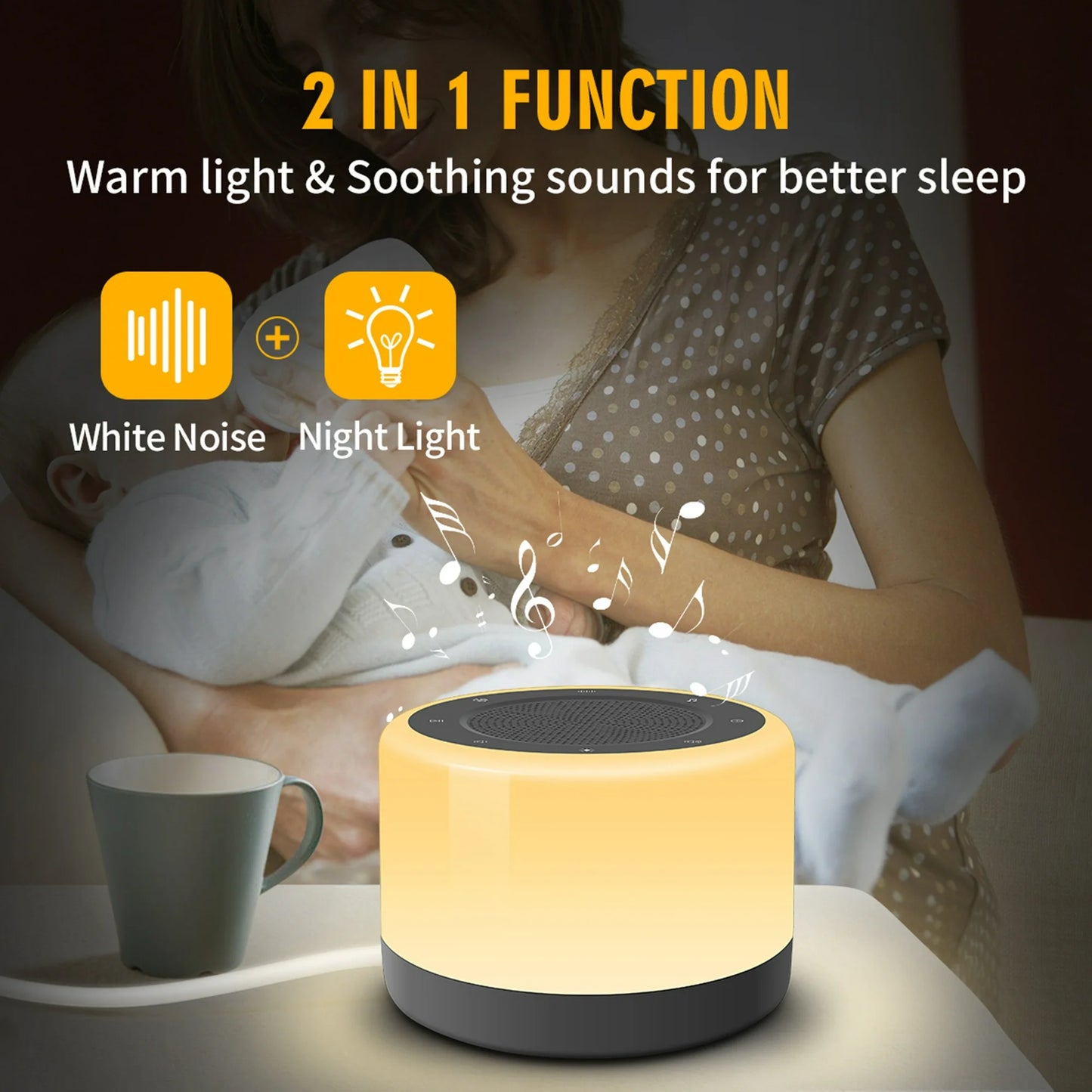 Onekawa White Noise Sound Machine, 8 Colors Night Light with 32 Sounds,for Adults Sleep Travel Machines