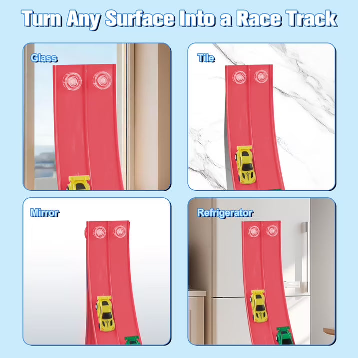Kaipara Race Track Toy - 12.8 ft Flexible Track with 4 Pull Back Cars - Red
