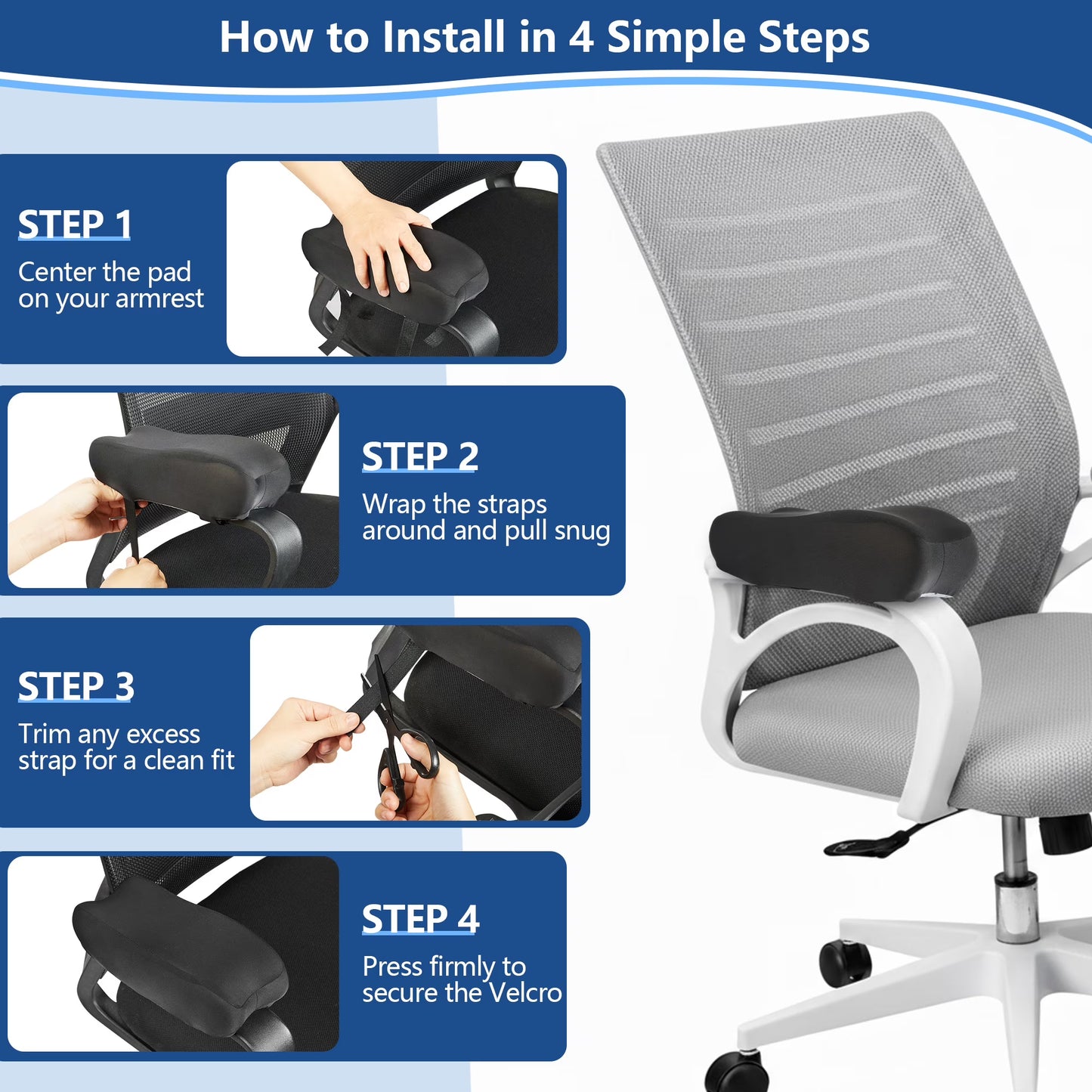 Kaipara Ergonomic Armrest Pads - Memory Foam Cushions - Set of 2, Black