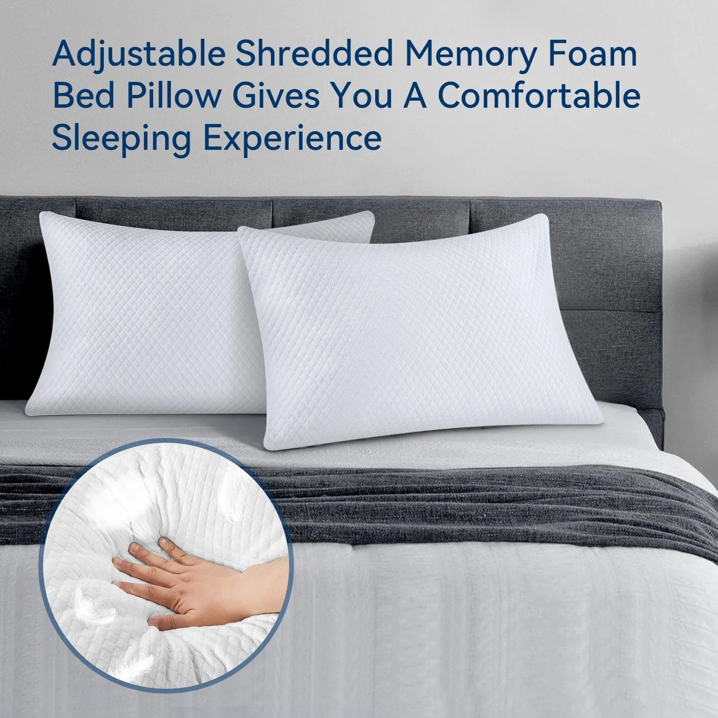 MOONORAH Cooling Shredded Memory Foam Bed Pillows Adjustable Firm Support Pillow for Side Back Stomach Sleepers, Bed Pillows Queen Size Set of 2, Removable Cover
