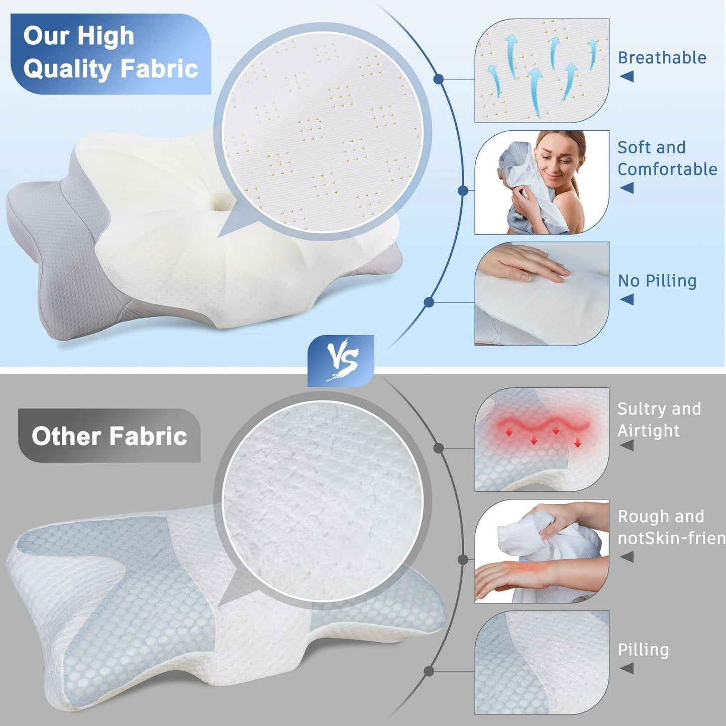 DONAMA Cervical Pillow for Neck Pain Relief,Contour Memory Foam Pillow,Ergonomic Orthopedic Neck Support Pillow for Side,Back and Stomach Sleepers with Breathable Pillowcase King Size Gray