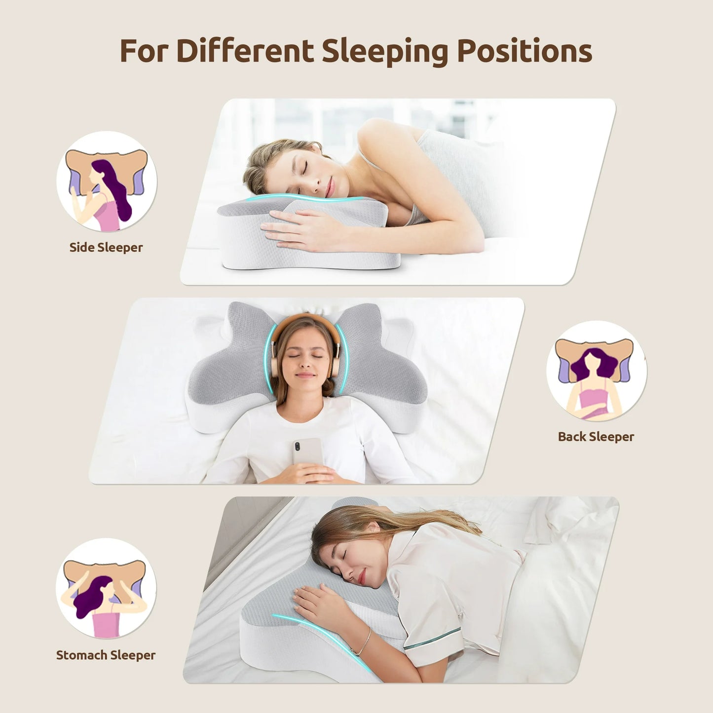 MOONORAH Memory Foam Pillow for Neck Pain Relief Cervical Sleepers Standard/Queen Gray