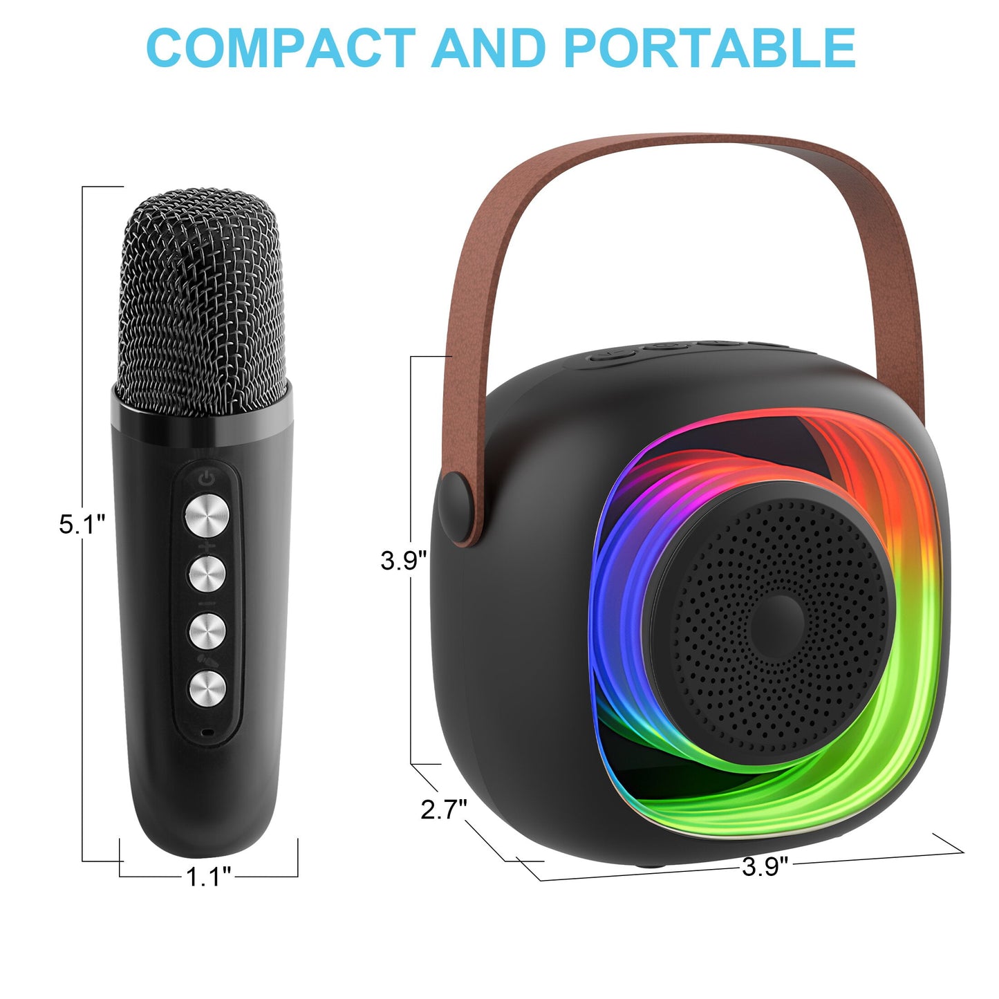 ENERFACE Mini Karaoke Machine for Kids and Adults Portable Bluetooth Karaoke Speaker with Wireless Microphone Perfect for Boys Girls Karaoke Toys Birthday Gifts and Home Party Use(Black)