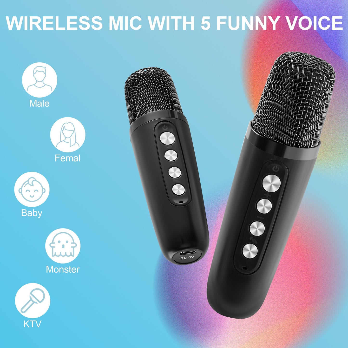 ENERFACE Mini Karaoke Machine for Kids and Adults Portable Bluetooth Karaoke Speaker with Wireless Microphone Perfect for Boys Girls Karaoke Toys Birthday Gifts and Home Party Use(Black)