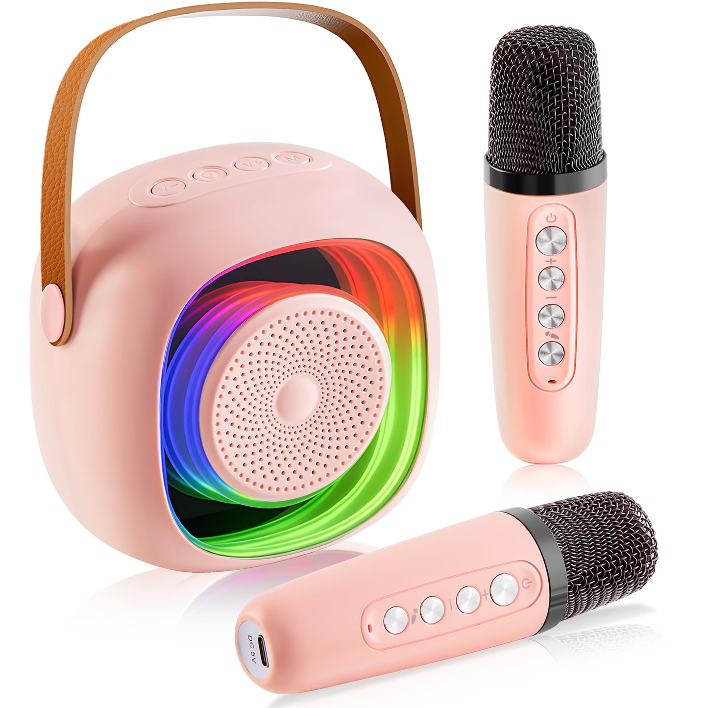 ENERFACE Mini Karaoke Machine for Kids and Adults Portable Bluetooth Karaoke Speaker with Wireless Microphone Perfect for Boys Girls Karaoke Toys Birthday Gifts and Home Party Use(Pink)