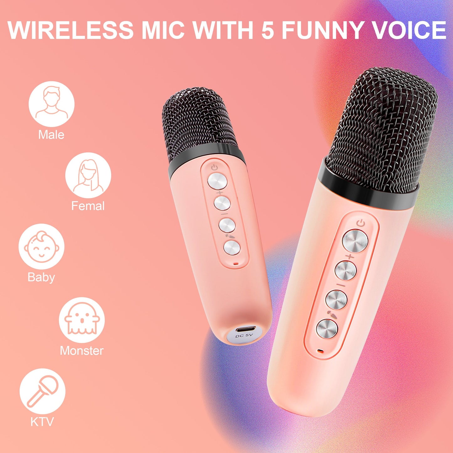 ENERFACE Mini Karaoke Machine for Kids and Adults Portable Bluetooth Karaoke Speaker with Wireless Microphone Perfect for Boys Girls Karaoke Toys Birthday Gifts and Home Party Use(Pink)