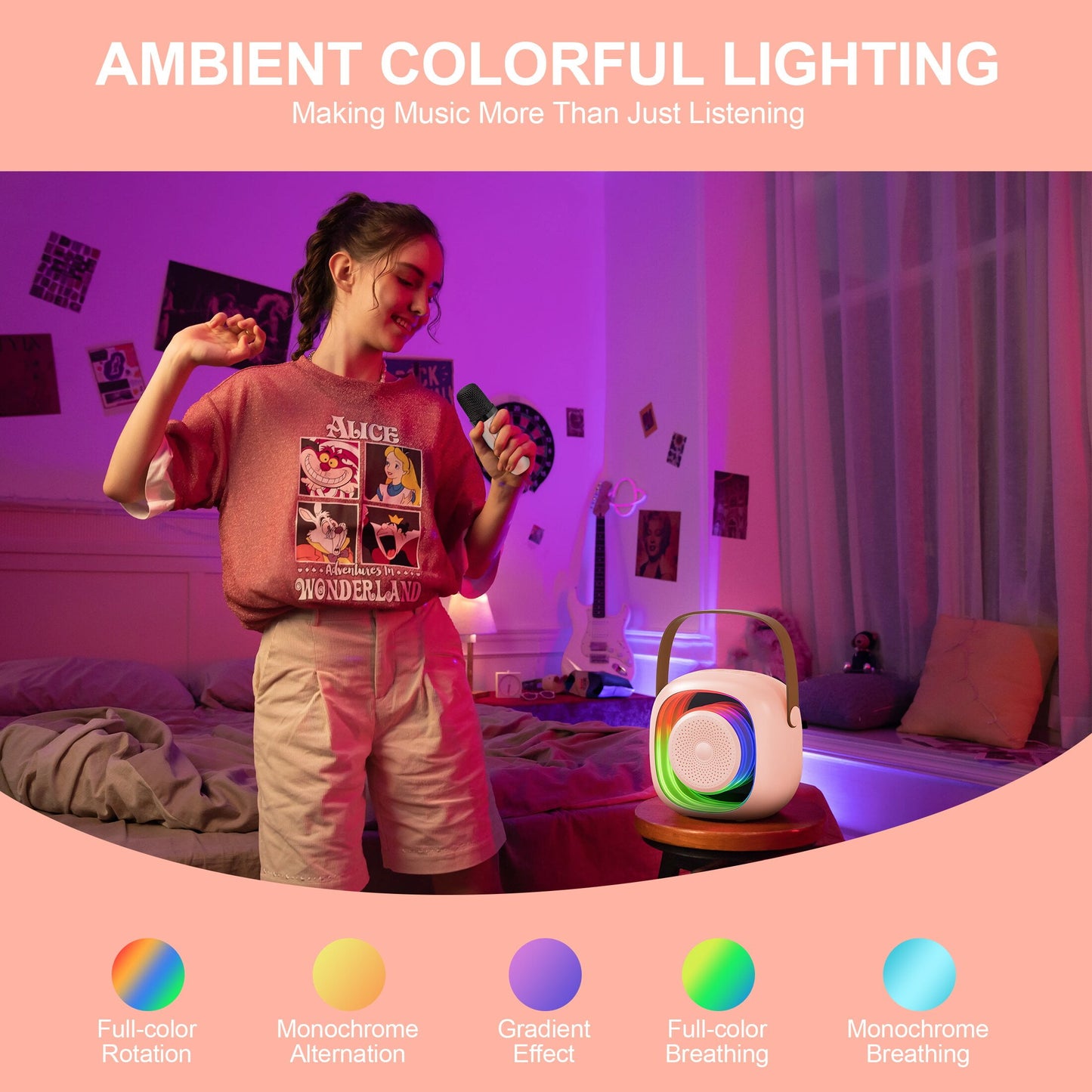 ENERFACE Mini Karaoke Machine for Kids and Adults Portable Bluetooth Karaoke Speaker with Wireless Microphone Perfect for Boys Girls Karaoke Toys Birthday Gifts and Home Party Use(Pink)