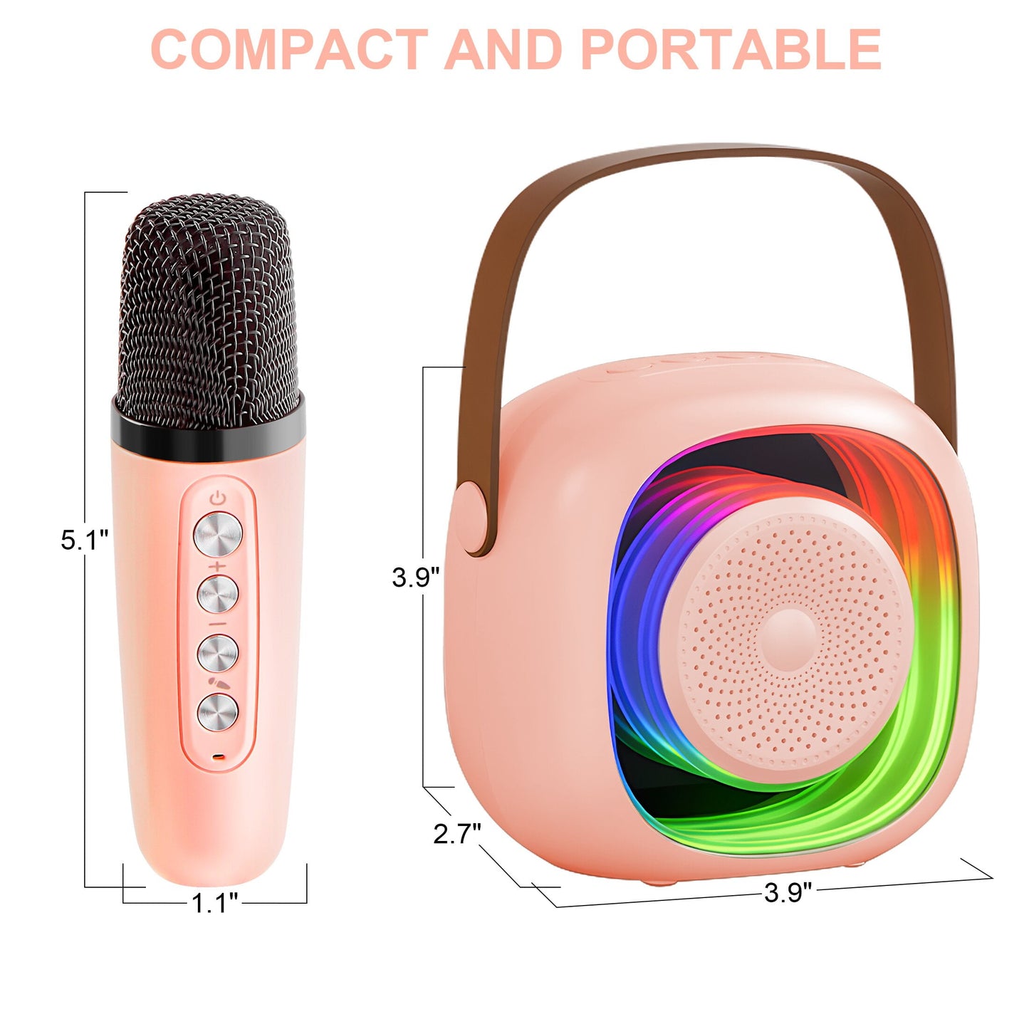 ENERFACE Mini Karaoke Machine for Kids and Adults Portable Bluetooth Karaoke Speaker with Wireless Microphone Perfect for Boys Girls Karaoke Toys Birthday Gifts and Home Party Use(Pink)