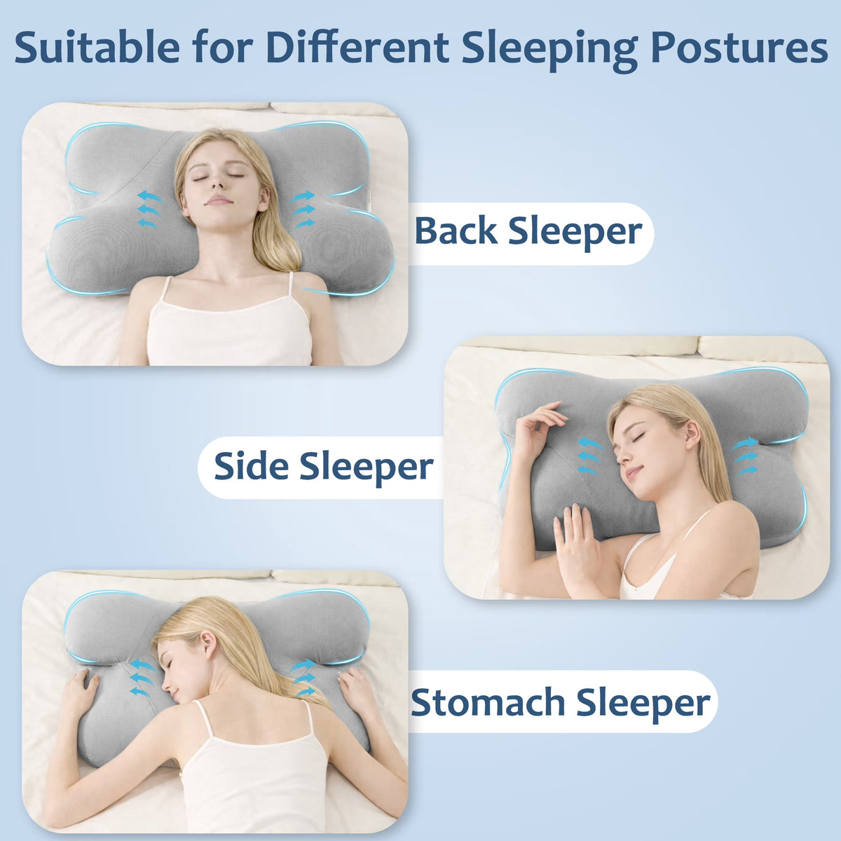 Kaipara Cervical Neck Pillow - Memory Foam Ergonomic Contour Cooling - Gray