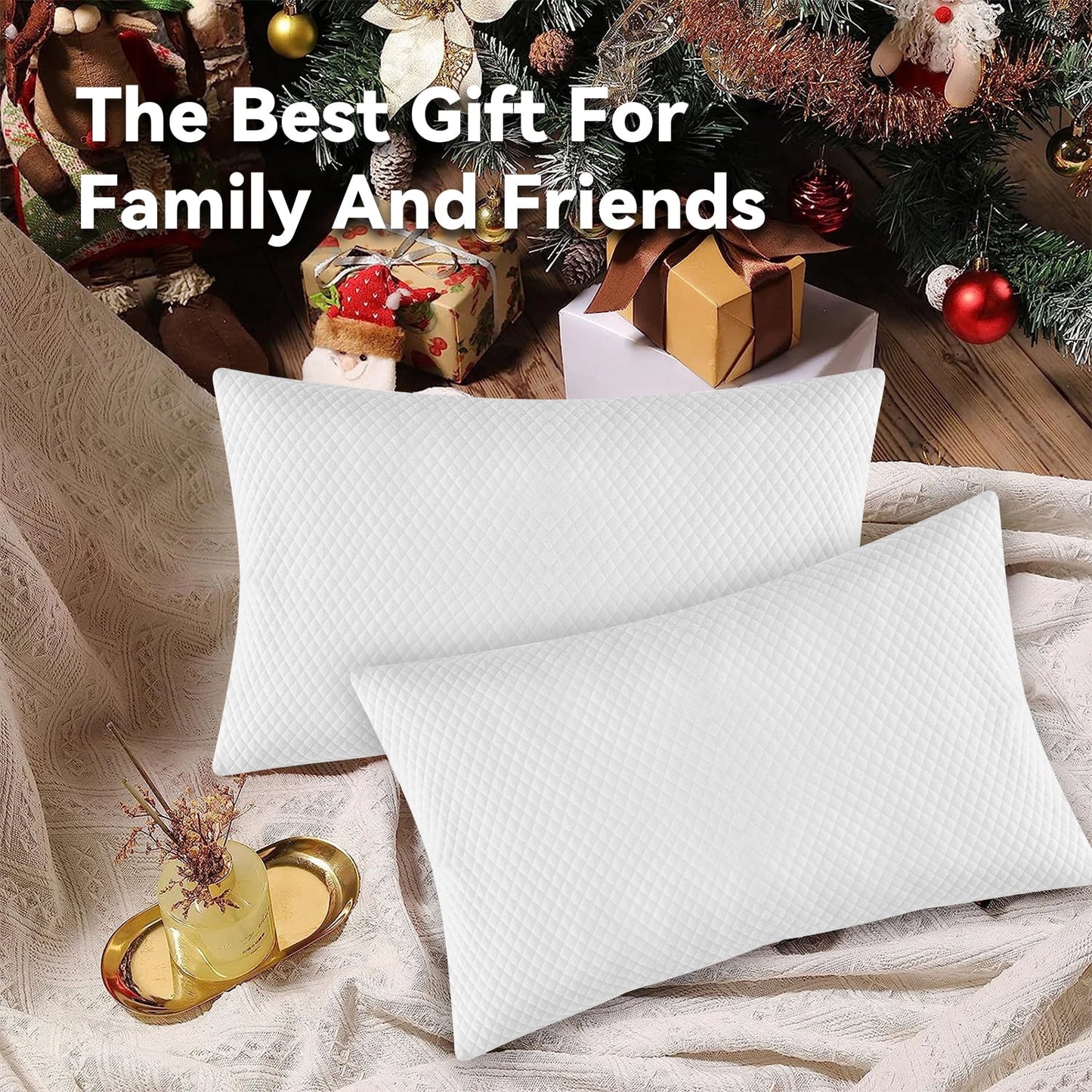 MOONORAH Cooling Shredded Memory Foam Bed Pillows Adjustable Firm Support Pillow for Side Back Stomach Sleepers, Bed Pillows Queen Size Set of 2, Removable Cover