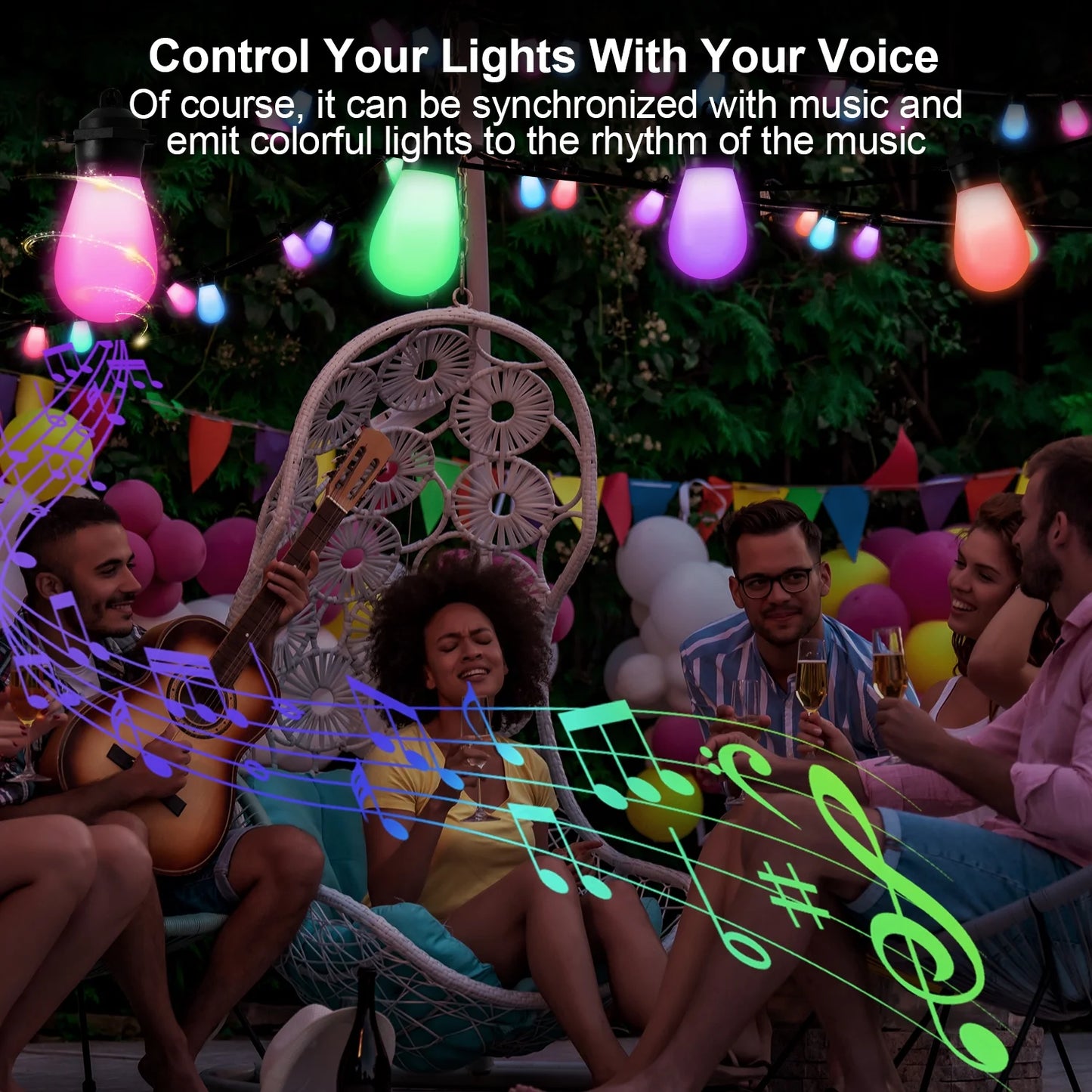 LOFTER-PRO Outdoor String Lights, LED Lights for Bedroom, 39Ft 20 Bulbs Smart Dimmable RGB String Lights Fairy Lights Christmas Lights for Halloween Decorations, Patio Lights, APP Control, Waterproof