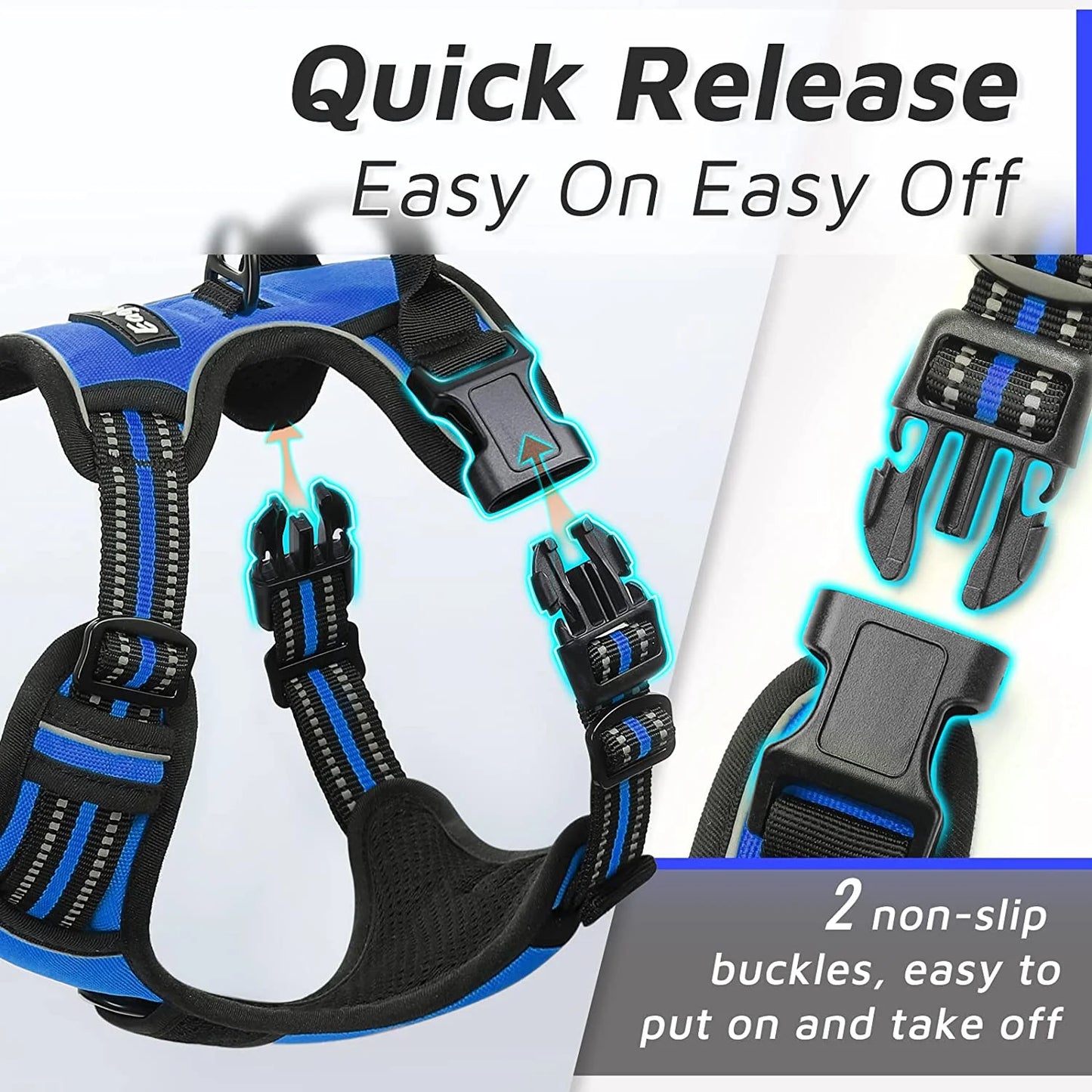 MOONORAH Dog Harness, No-Pull Pet Harness with 2 Leash Clips, Adjustable Soft Padded Dog Vest, Reflective Outdoor Pet Oxford Vest with Easy Control Handle for Medium Dogs, Navy Blue