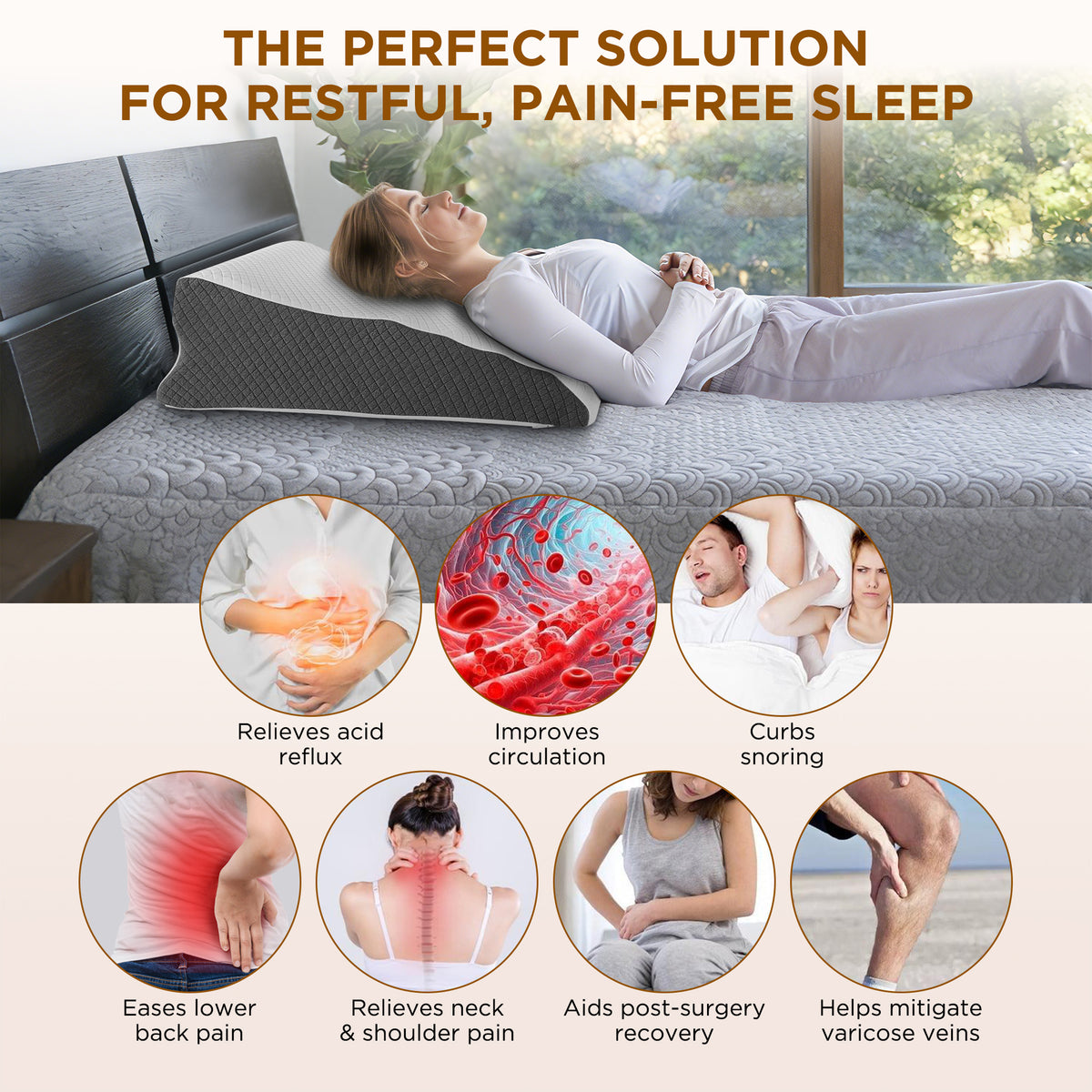 KAIPARA Memory Foam Wedge Pillow for Sleeping, Bed Wedge Pillow for Acid Reflux & Snoring Relief, Ergonomic Triangle Support Pillow for Reading, Sitting and Back Support