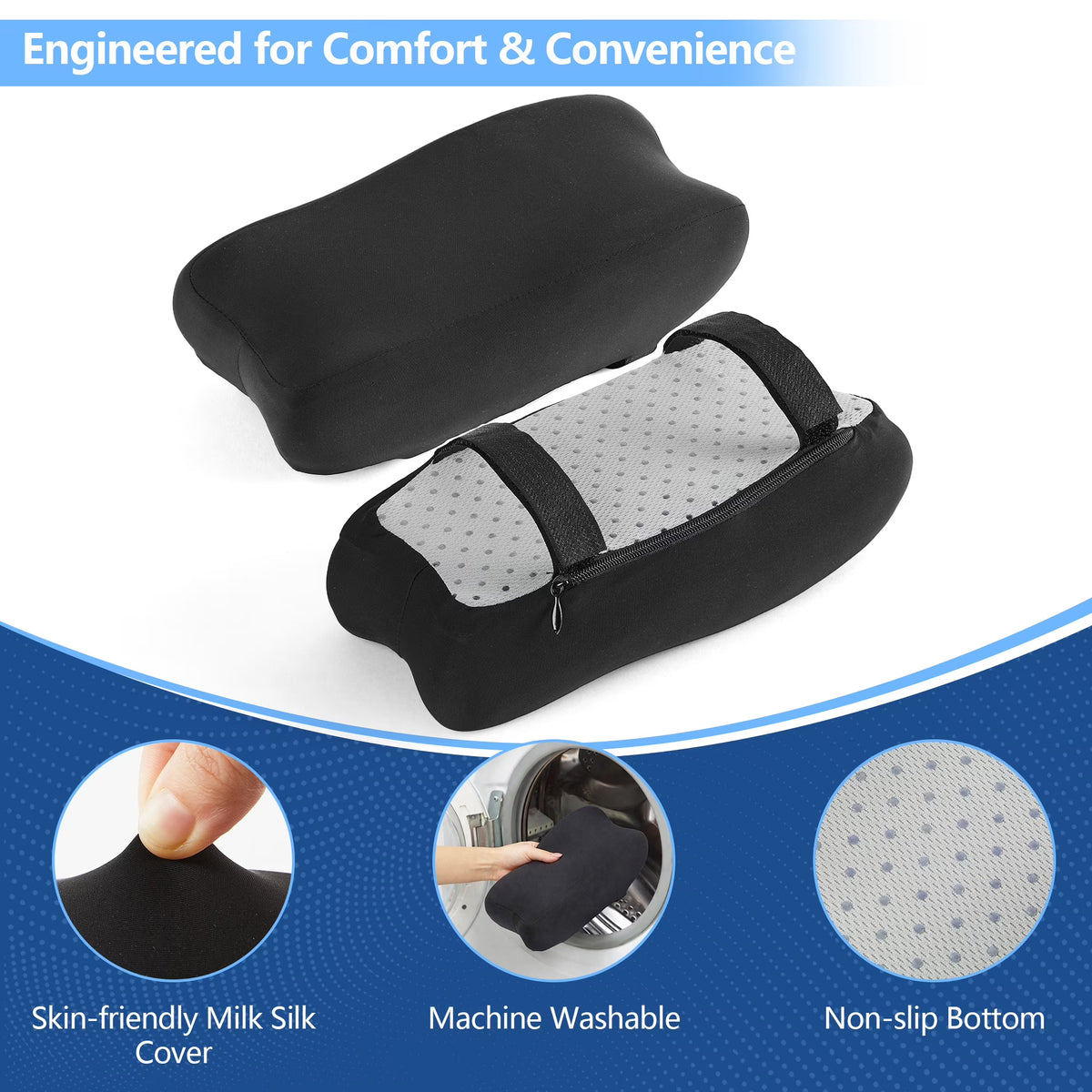 Kaipara Ergonomic Armrest Pads - Memory Foam Cushions - Set of 2, Black