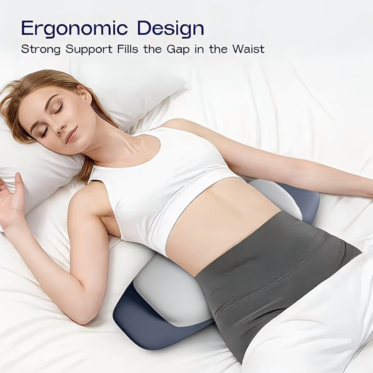 MOONORAH Lumbar Support Pillow - Memory Foam Ergonomic Design - Standard/Queen, Blue