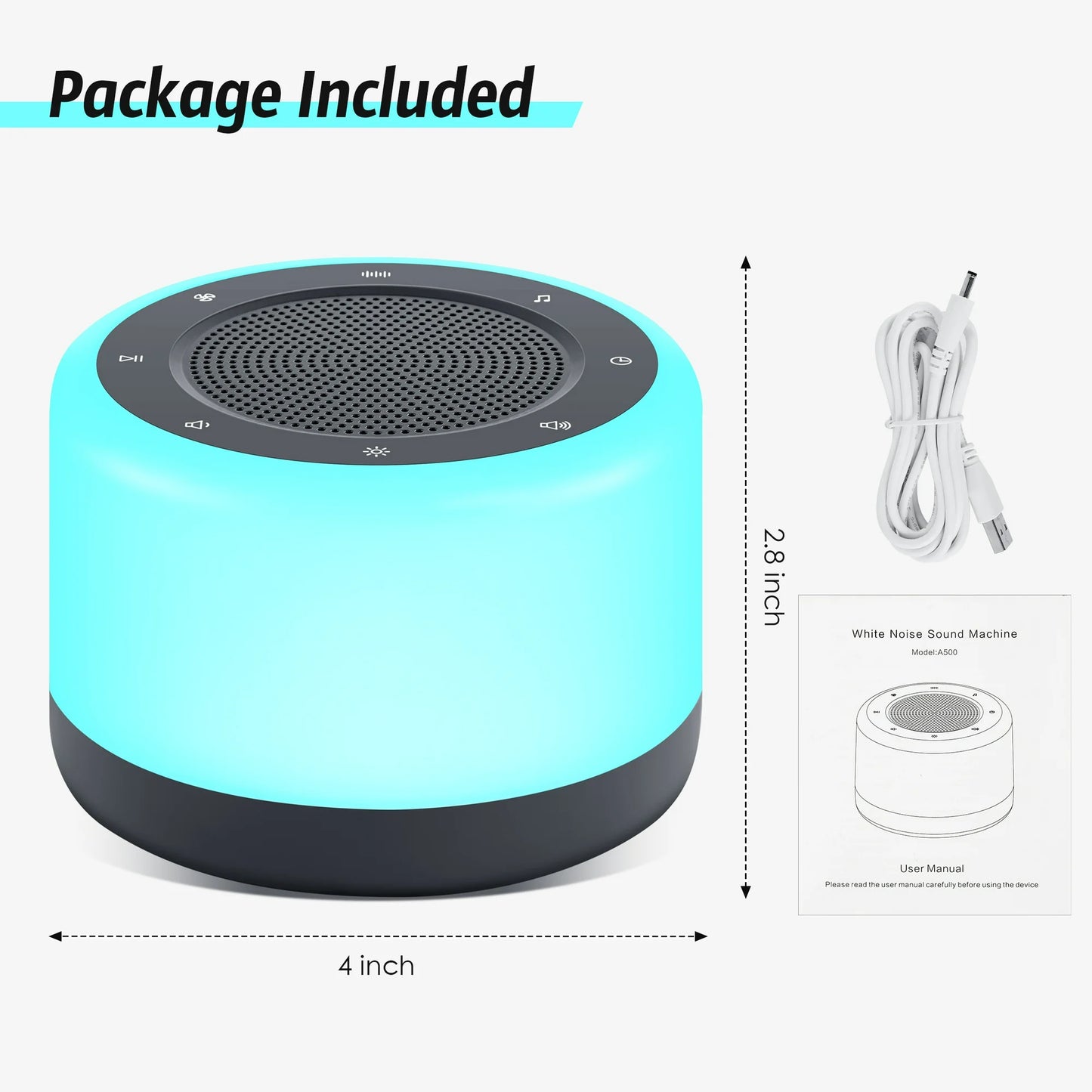 Onekawa White Noise Sound Machine, 8 Colors Night Light with 32 Sounds,for Adults Sleep Travel Machines