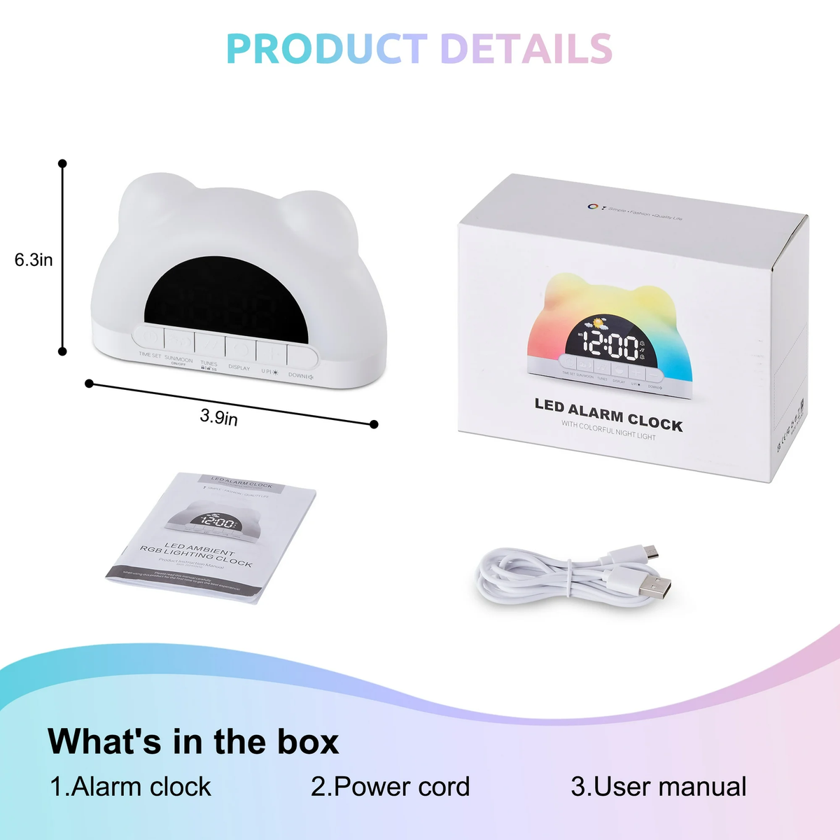 Onekawa Cute Alarm Clock for Kids Digital Alarm Clock for Girls Sleep Training Alarm Clock with 3 Brightness Levels 10 Melodies, Perfect Bedroom Alarm Clock