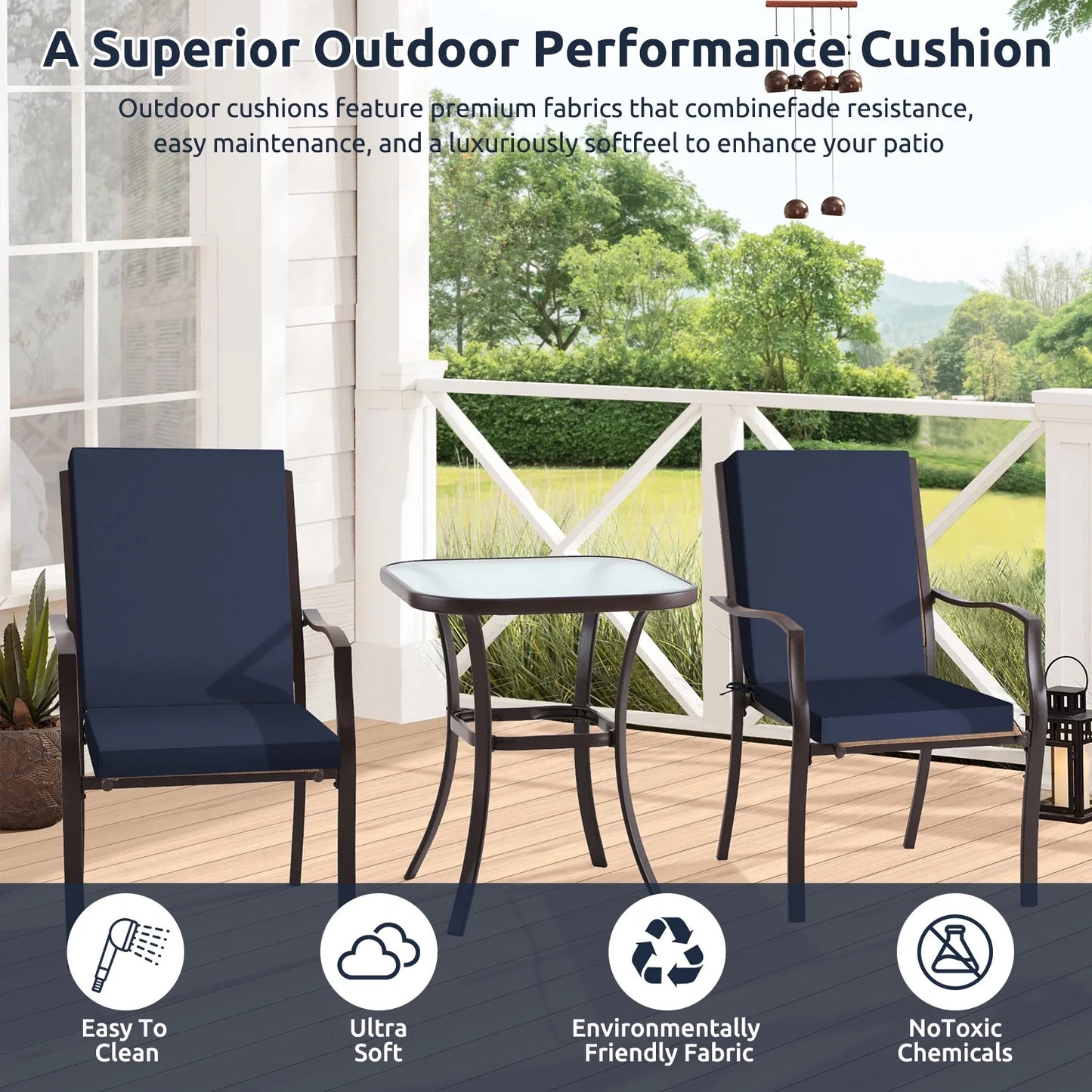 MOONORAH Outdoor Chair Cushions, Patio Seat Cushions Outdoor Chair Pads, 42"L x 18"W Rectangle Waterproof Outdoor Chair Cushion Garden Sofa Couch Chair Pads, Premium Comfortable, Dark Blue