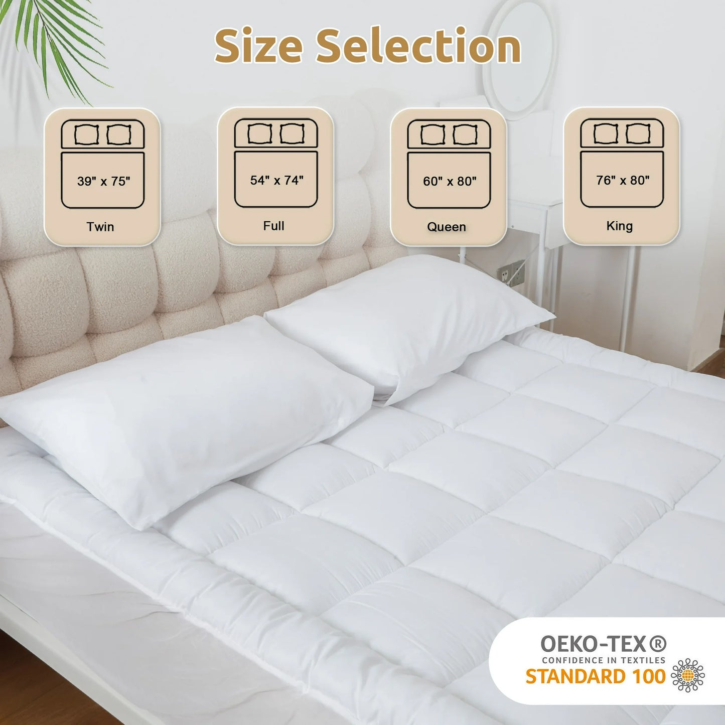 MOONORAH Mattress Topper, King Mattress Cover for Back Pain Relief, Extra Thick Plush Pillow Top Mattress Pad with Deep Pocket- White