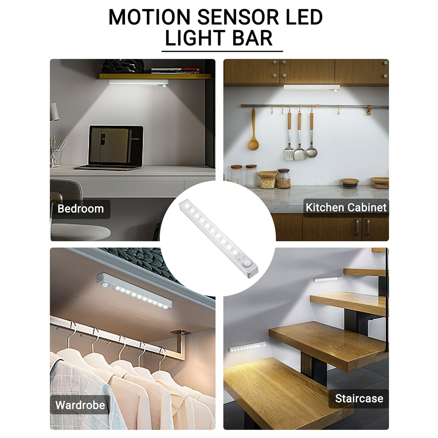 LOFTER-PRO 3 Pack Motion Sensor Light Wireless 10 LED Under Cabinet Lighting Night Light Bar Safe Lights for Kitchen Wardrobe Closets Cupboard Stairs