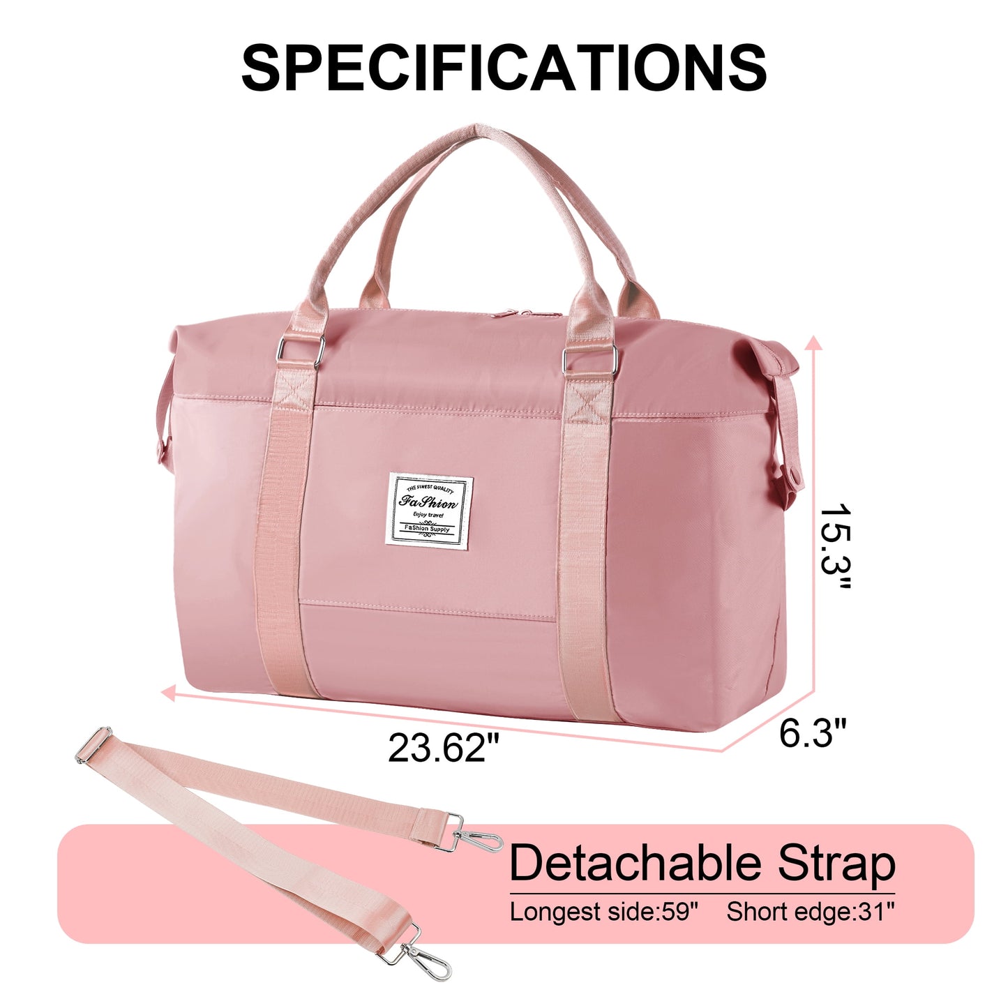 WANALIT Waterproof Duffel Bag for Gym and Travel, Weekender Carry On with Wet Dry Compartment, Luggage Sleeve, Airplane Approved (Pink)