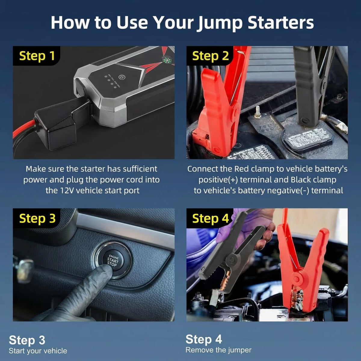 Panpaddle Portable Car Jump Starter - 4000A 10000 mAh for 12V Gas Diesel - Black