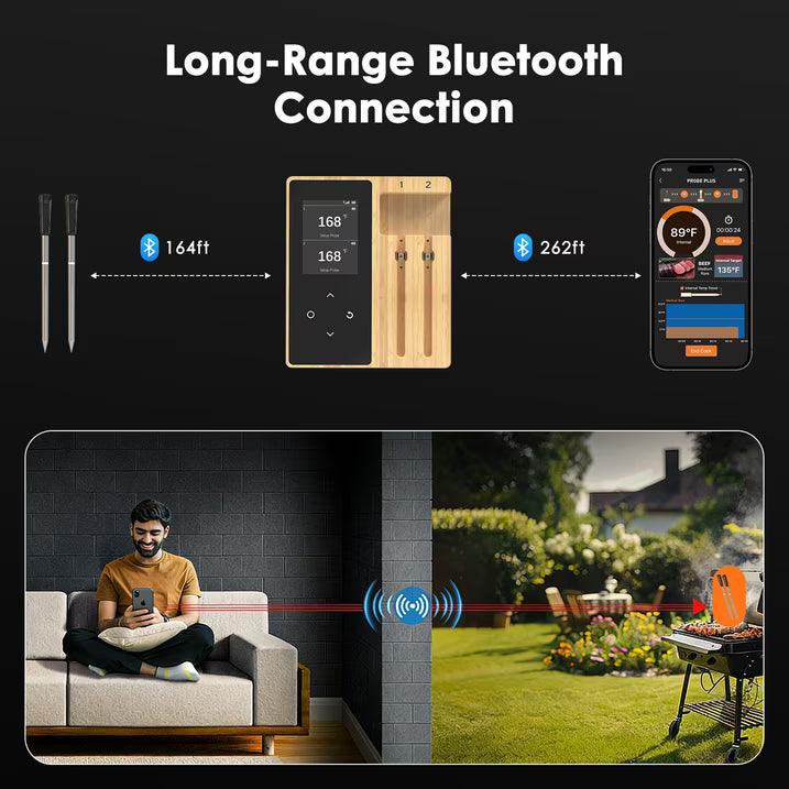 Kaipara Smart Wireless Meat Thermometer - Bluetooth App, 2 Probe Set