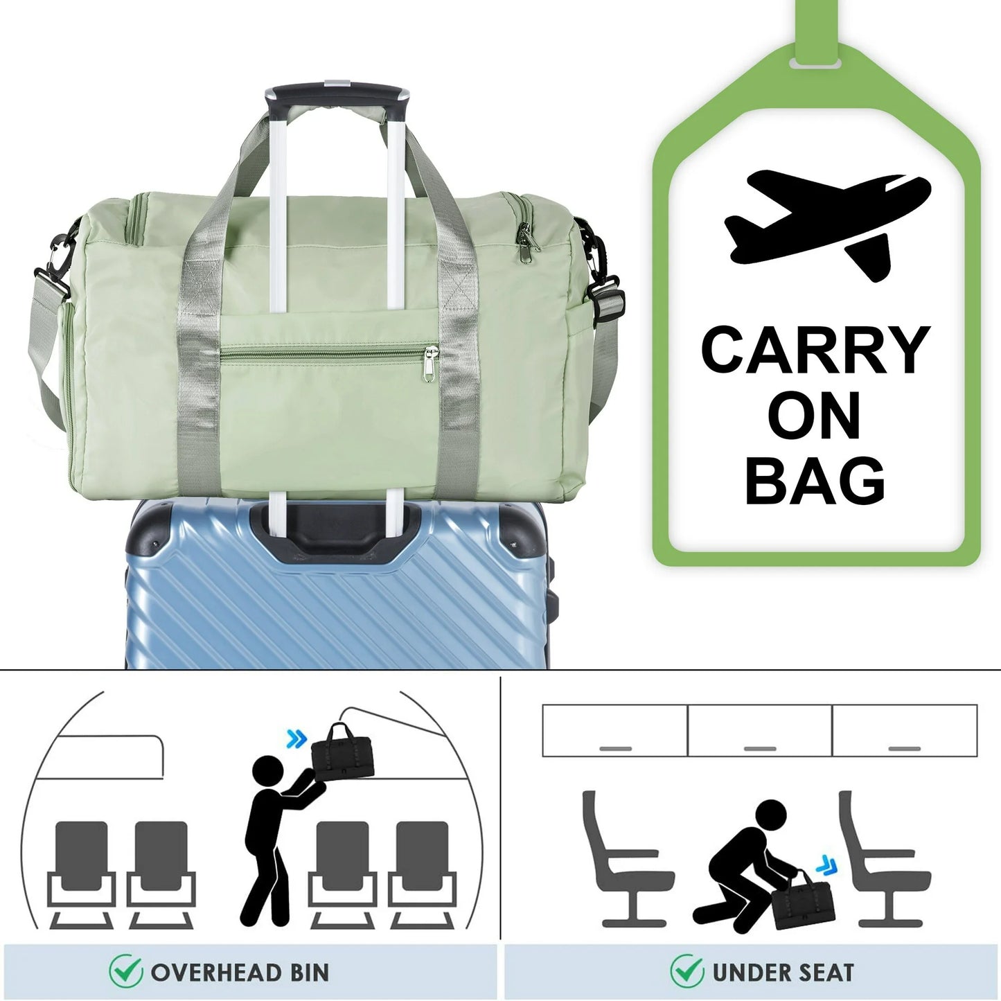 Onekawa Gym Bag 35L for Men & Women -Travel Duffel Bag , Waterproof Sports Duffel Bag with Toiletry Bag, Foldable Travel Backpack for Camping, Yoga, Weekend Trips - Green