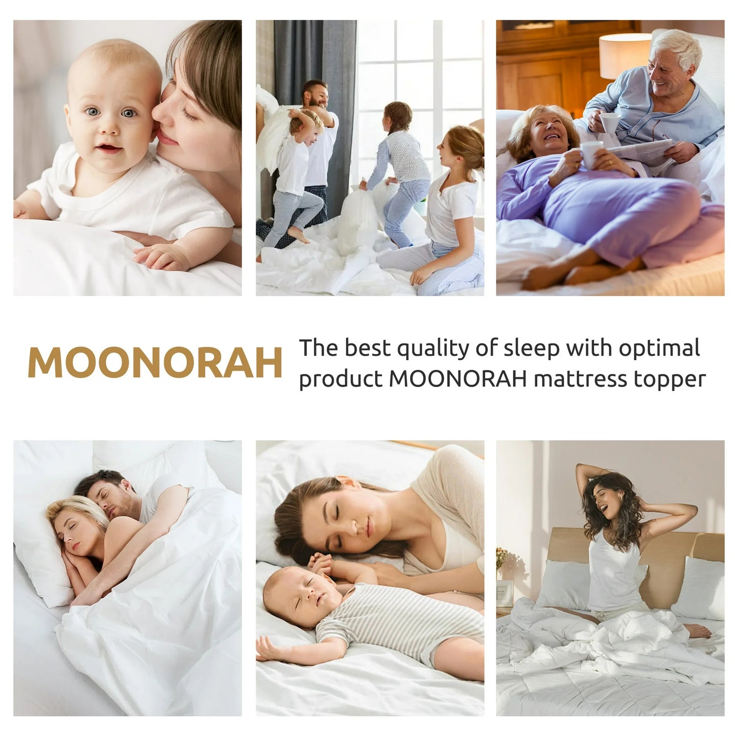 MOONORAH Mattress Topper, King Mattress Cover for Back Pain Relief, Extra Thick Plush Pillow Top Mattress Pad with Deep Pocket- White