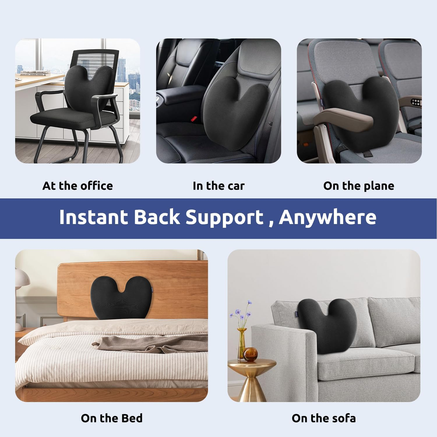 Ergonomic Lumbar Pillow for Back Support - High-Density Memory Foam Cushion for Pain Relief - Lumbar Support Cushion w/Strap for Office Chair, Car, Home, and Travel