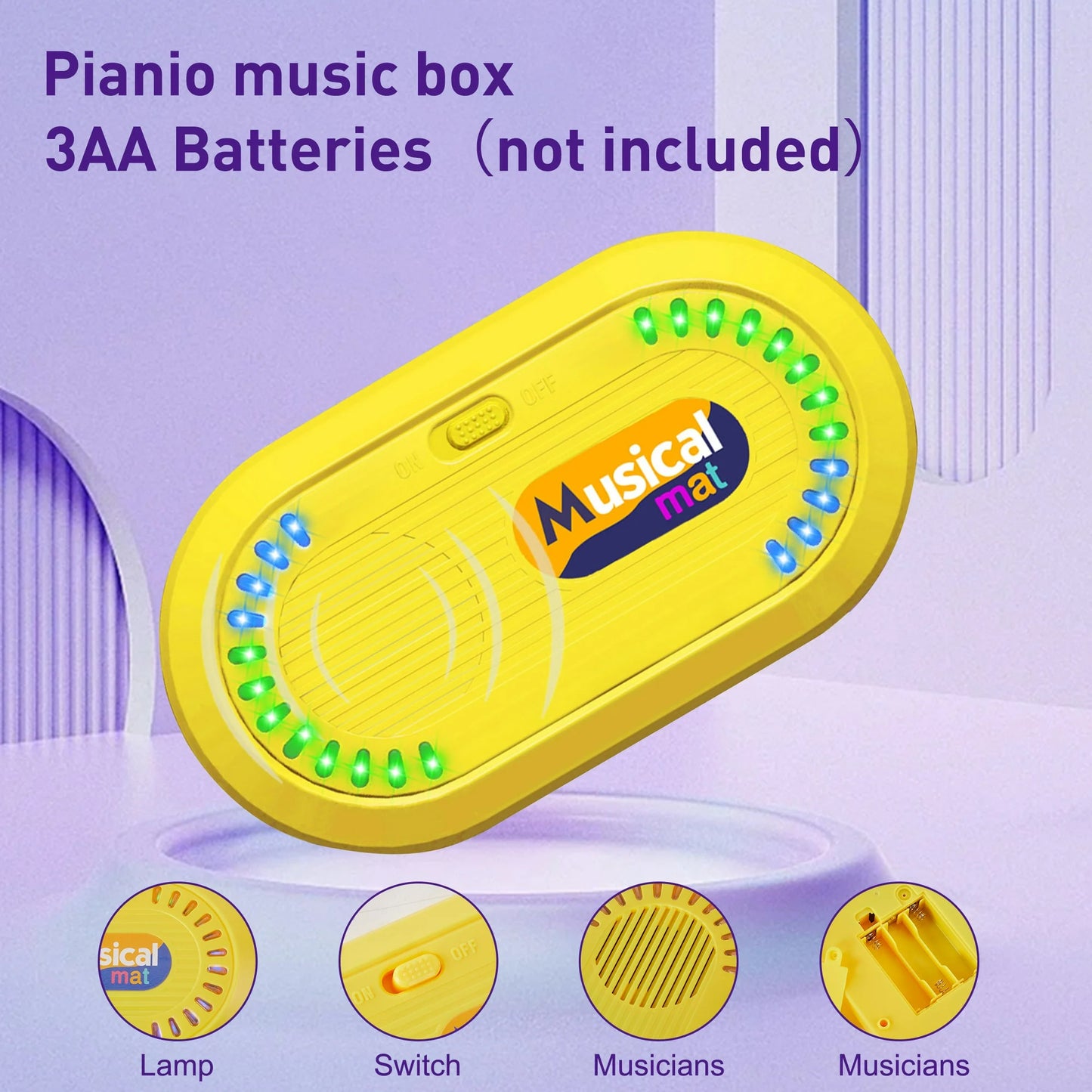 ENERFACE Piano Mat,Electronic Music Animal Touch Play Blanket with 2 Sticks,Toddlers Musical Toys for 1 2 3 4 Year Old Boys Girls,Purple