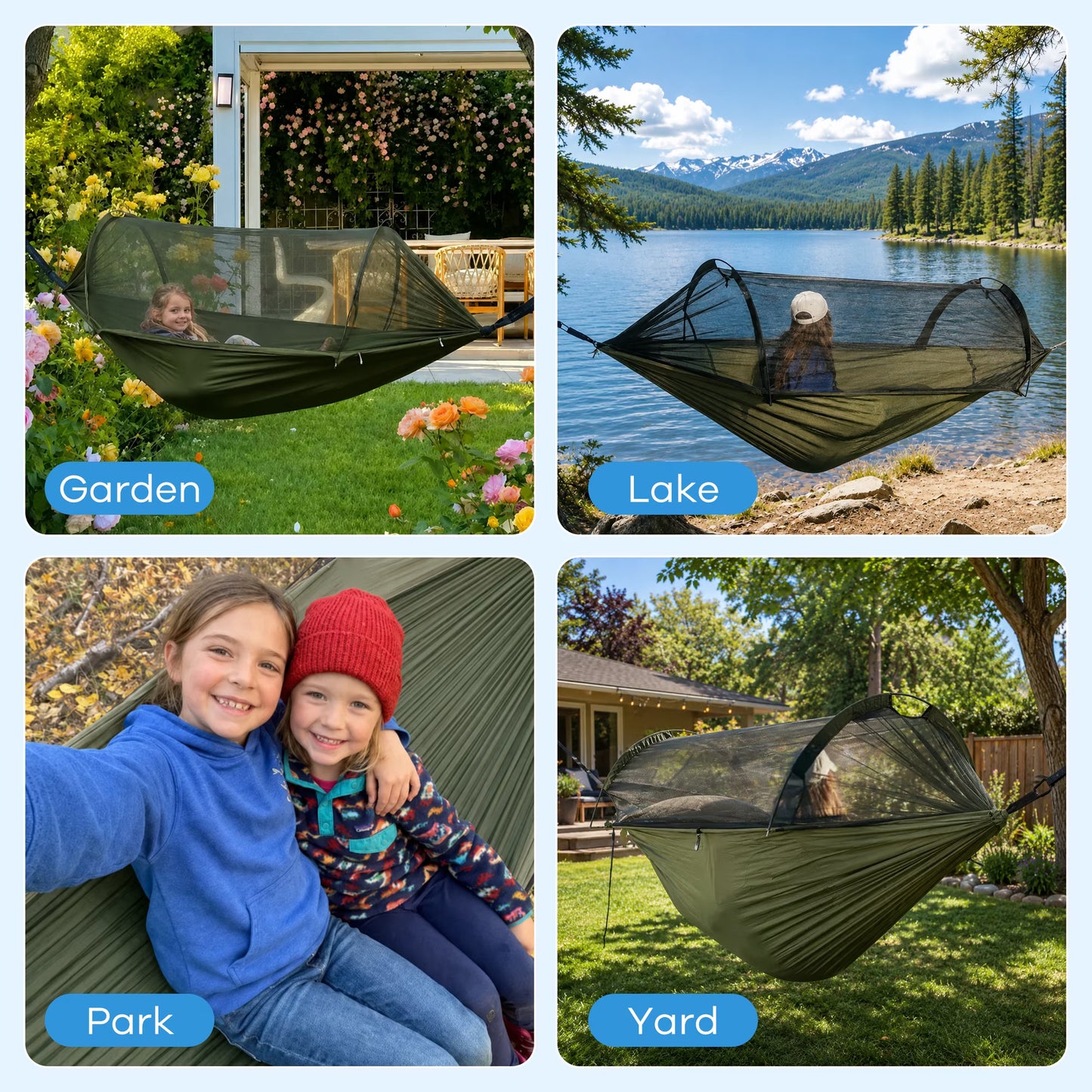 MOONORAH Portable Camping Hammock with Sun Shade Canopy, Lightweight Breathable Hammock with Storage Bag (Olive Green)