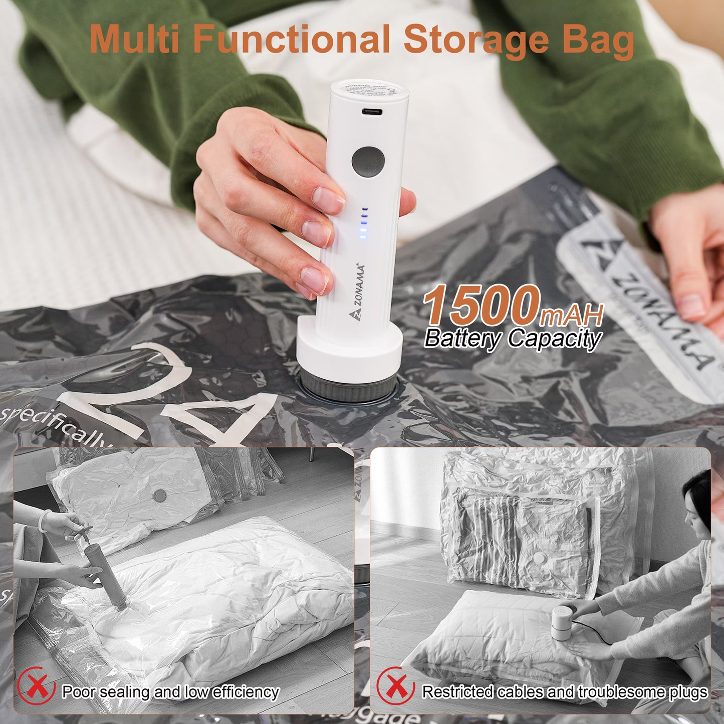 LOFTER-PRO Travel Vacuum Storage Bags - Rechargeable Wireless Electric Pump - 20 Pack