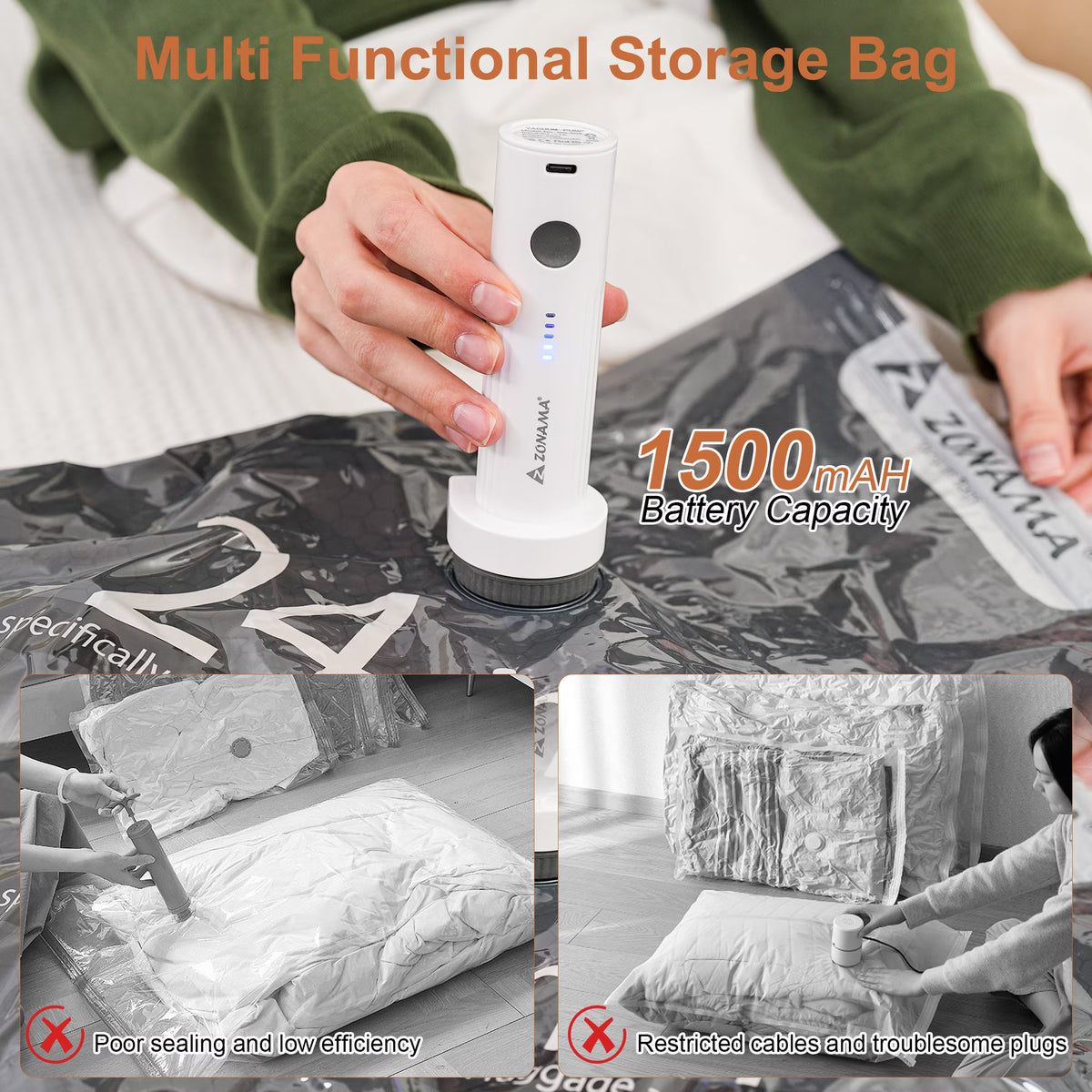 LOFTER-PRO Travel Vacuum Storage Bags with Wireless Electric Pump - Space Saver - 12 Pack