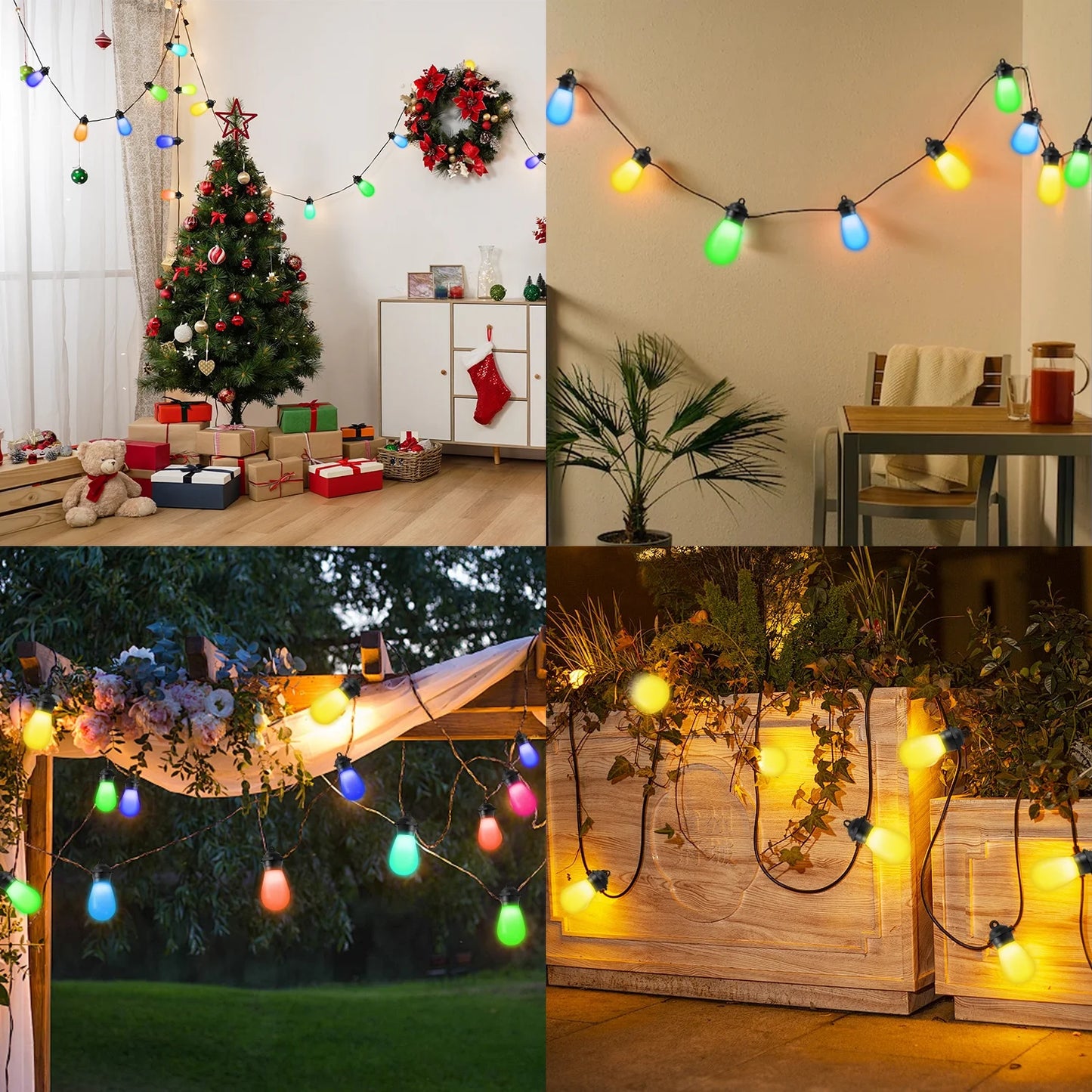 LOFTER-PRO Outdoor String Lights, LED Lights for Bedroom, 39Ft 20 Bulbs Smart Dimmable RGB String Lights Fairy Lights Christmas Lights for Halloween Decorations, Patio Lights, APP Control, Waterproof