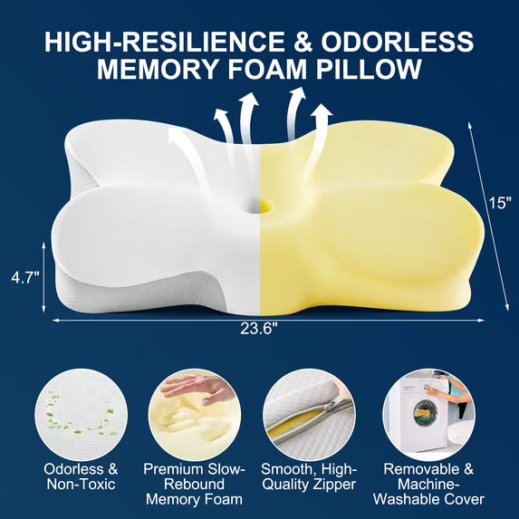 Kaipara Cervical Neck Pillow - Ergonomic Memory Foam with Cooling Cover - White
