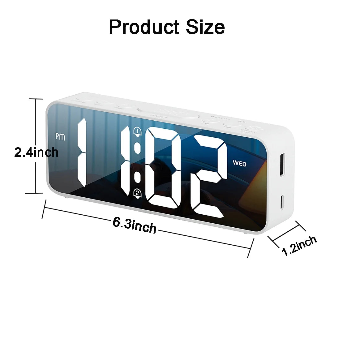 Onekawa 6.5" Digital Alarm Clock for Bederoom,Dimmer Desk Clock with Weekday Calendar & Temperature,Large Numbers LED Display,Adjustable Dual Alarm Volumes,12/24H, Snooze ,White