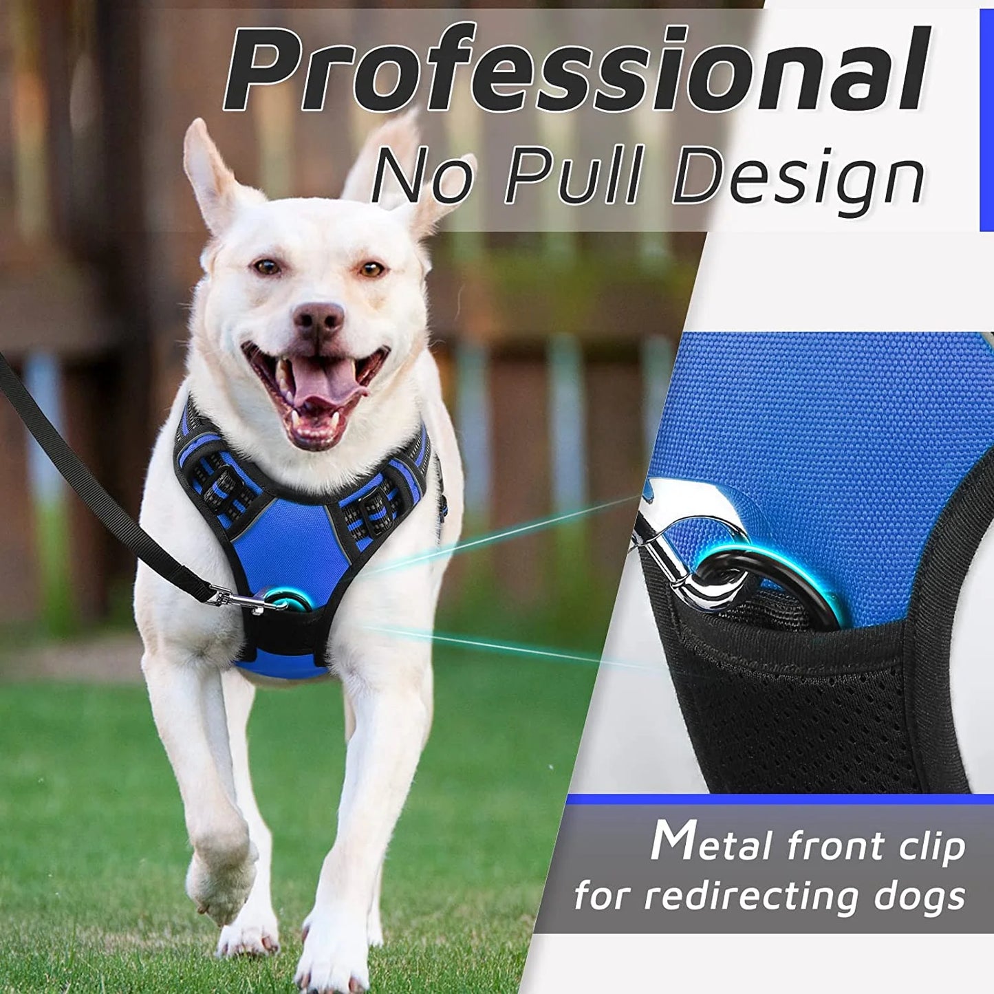MOONORAH Dog Harness, No-Pull Pet Harness with 2 Leash Clips, Adjustable Soft Padded Dog Vest, Reflective Outdoor Pet Oxford Vest with Easy Control Handle for Small Dogs, Navy Blue