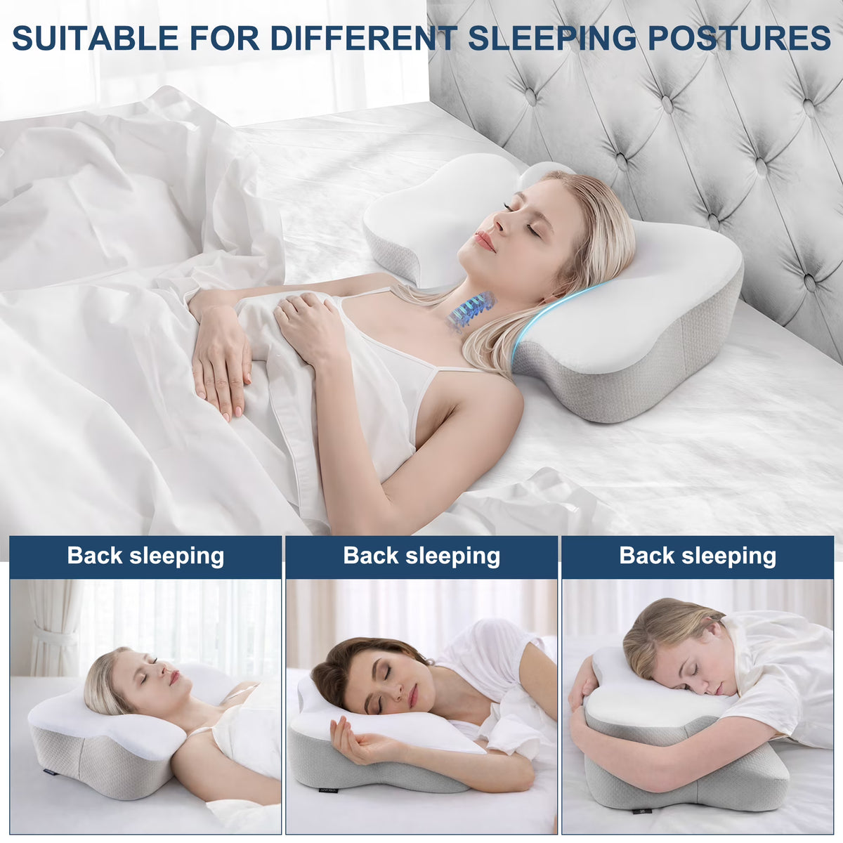 Kaipara Cervical Neck Pillow - Ergonomic Memory Foam with Cooling Cover - White