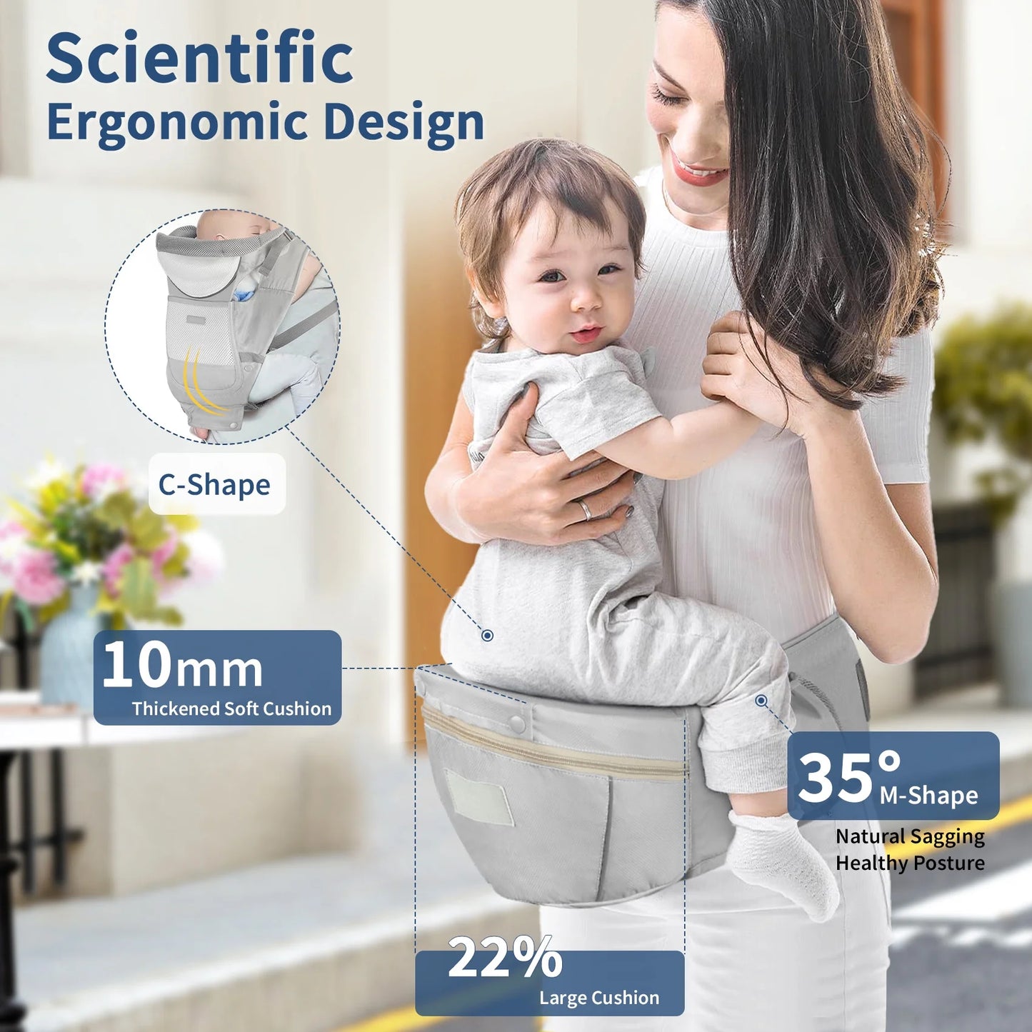 MOONORAH Baby Carrier with Hip Seat, Ergonomic M Position 6 in 1 Baby Wraps Carrier Adjustable Holder Newborn to Toddler with Head Support and Breathable Mesh Gray