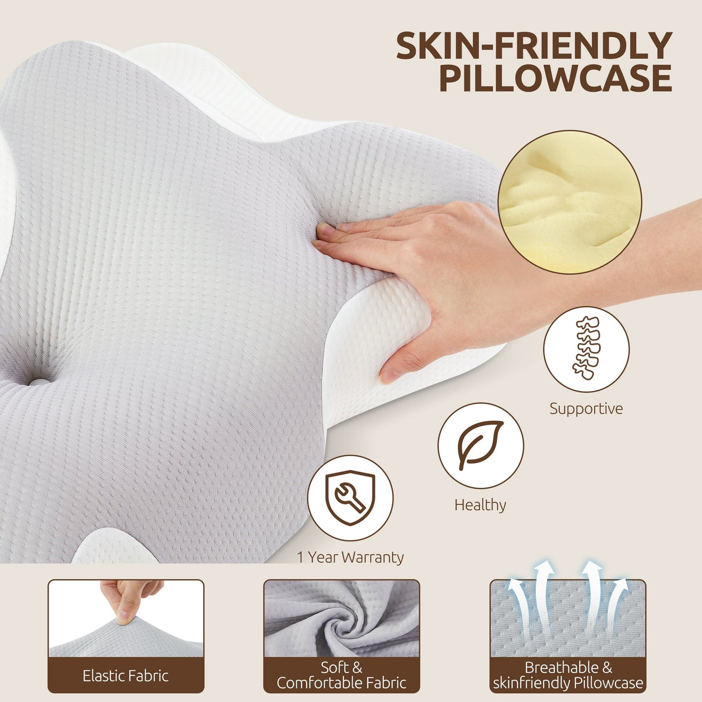 MOONORAH Memory Foam Pillow for Neck Pain Relief Cervical Sleepers Standard/Queen Gray